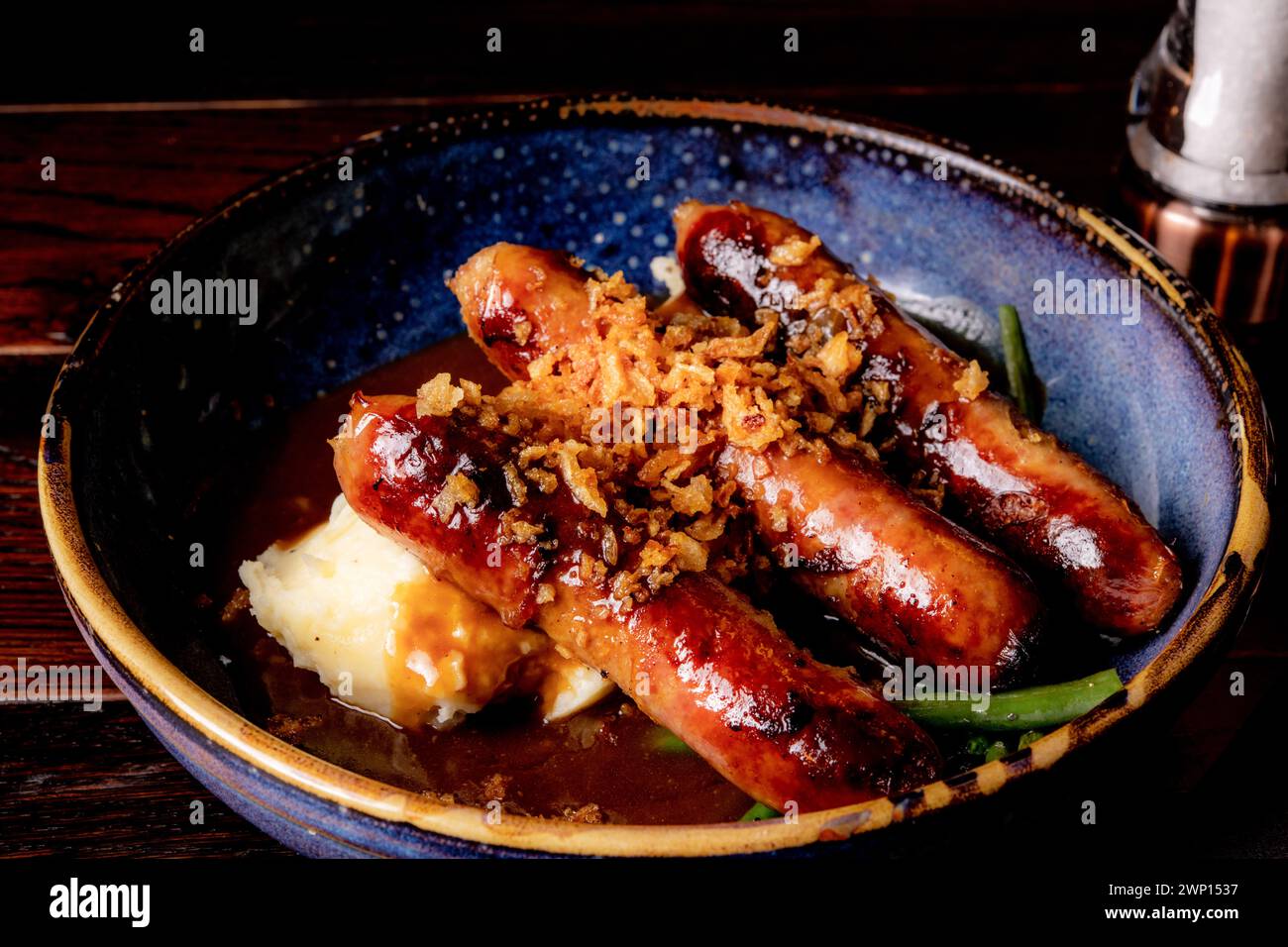 Sausage and mash with gravy Stock Photo