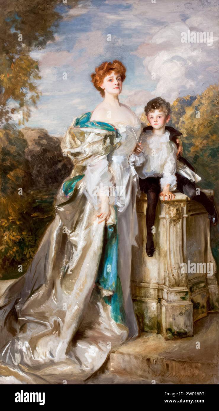 Frances Evelyn 'Daisy Greville', Countess of Warwick (née Maynard, 1861-1938), British socialite and philanthropist and her son Maynard Greville (1898-1960). Portrait painting in oil on canvas by John Singer Sargent, 1905 Stock Photo