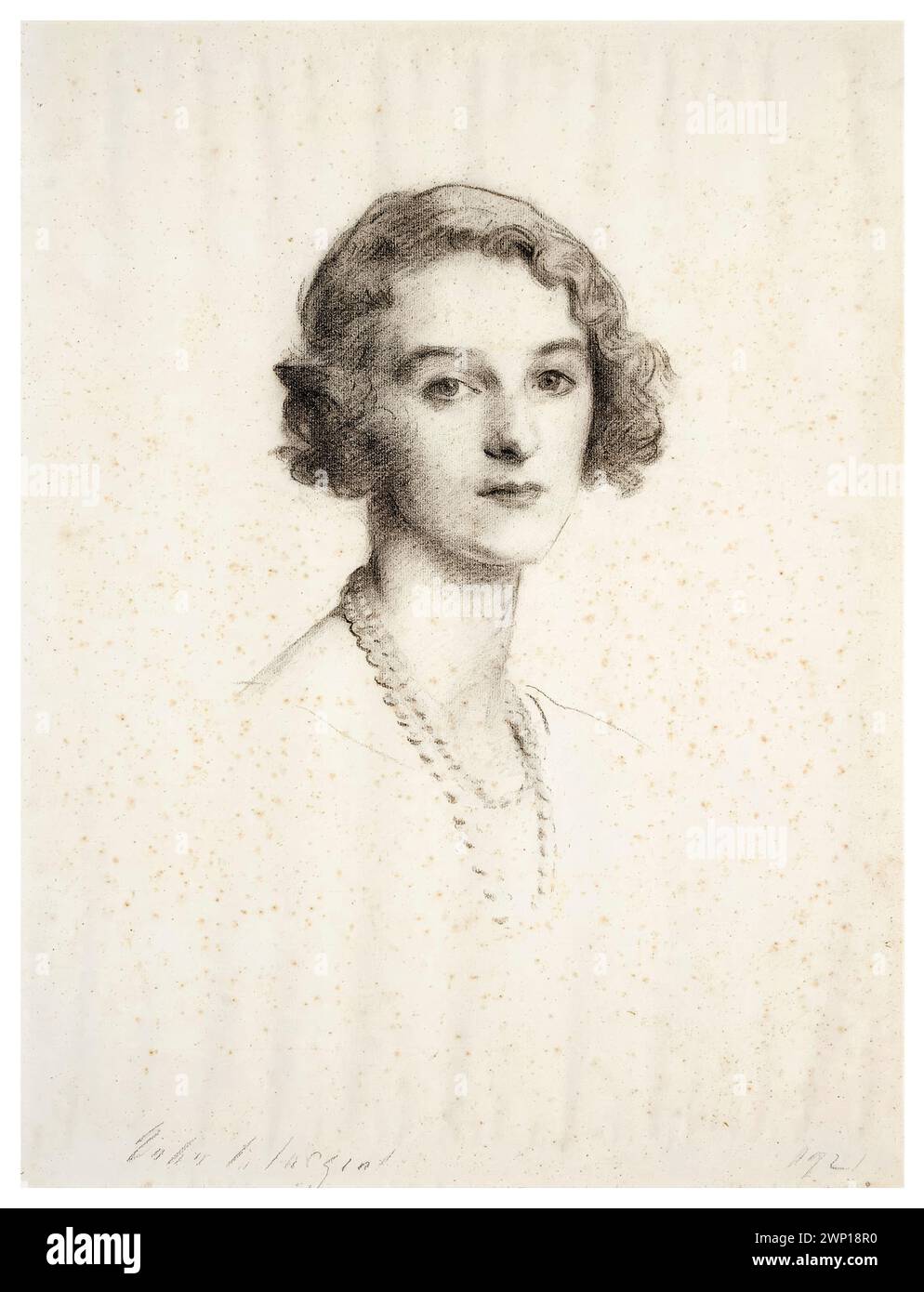 Freda Dudley Ward, Winifred May Mones, Marquesa de Casa Maury, (née Birkin, 1894-1983) English socialite, mistress of Edward, Prince of Wales (later King Edward VIII), portrait drawing in charcoal by John Singer Sargent, 1921 Stock Photo
