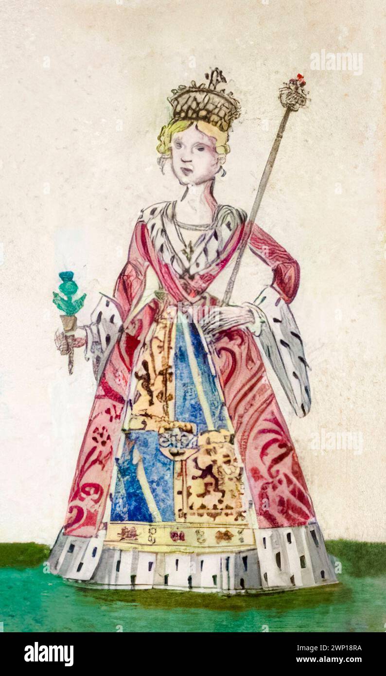 Isabella of Mar (circa 1277-1296) first wife of Robert Bruce VII, Earl of Carrick (Robert the Bruce), illuminated manuscript portrait painting, circa 1562 Stock Photo
