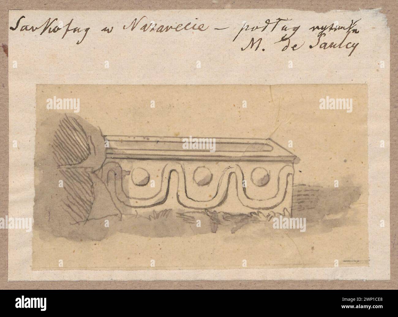 Palestine. Sarcophagus in Nazareth, according to the drawing of M. de Saulcy; Lesser, Aleksander (1814-1884); 1830-1884 (1830-00-00-1884-00-00);Lesser, Aleksander (1814-1884), Lesser, Aleksander (1814-1884) - collections, Lesser, Emiljan Stanisław (Baron - 1847-1912), Lesser, Emiljan Stanisław (Baron - 1847-1912) - collection, Lesser, Wiktor Stanisław Zygmunt (Baron - 1853-1935), Lesser, Wiktor Stanisław Zygmunt (Baron - 1853-1935) - collection, Nazaret (Israel), Palestine, architecture, foreign architecture, gift, gift (provenance), tombs, sarcophagi Stock Photo