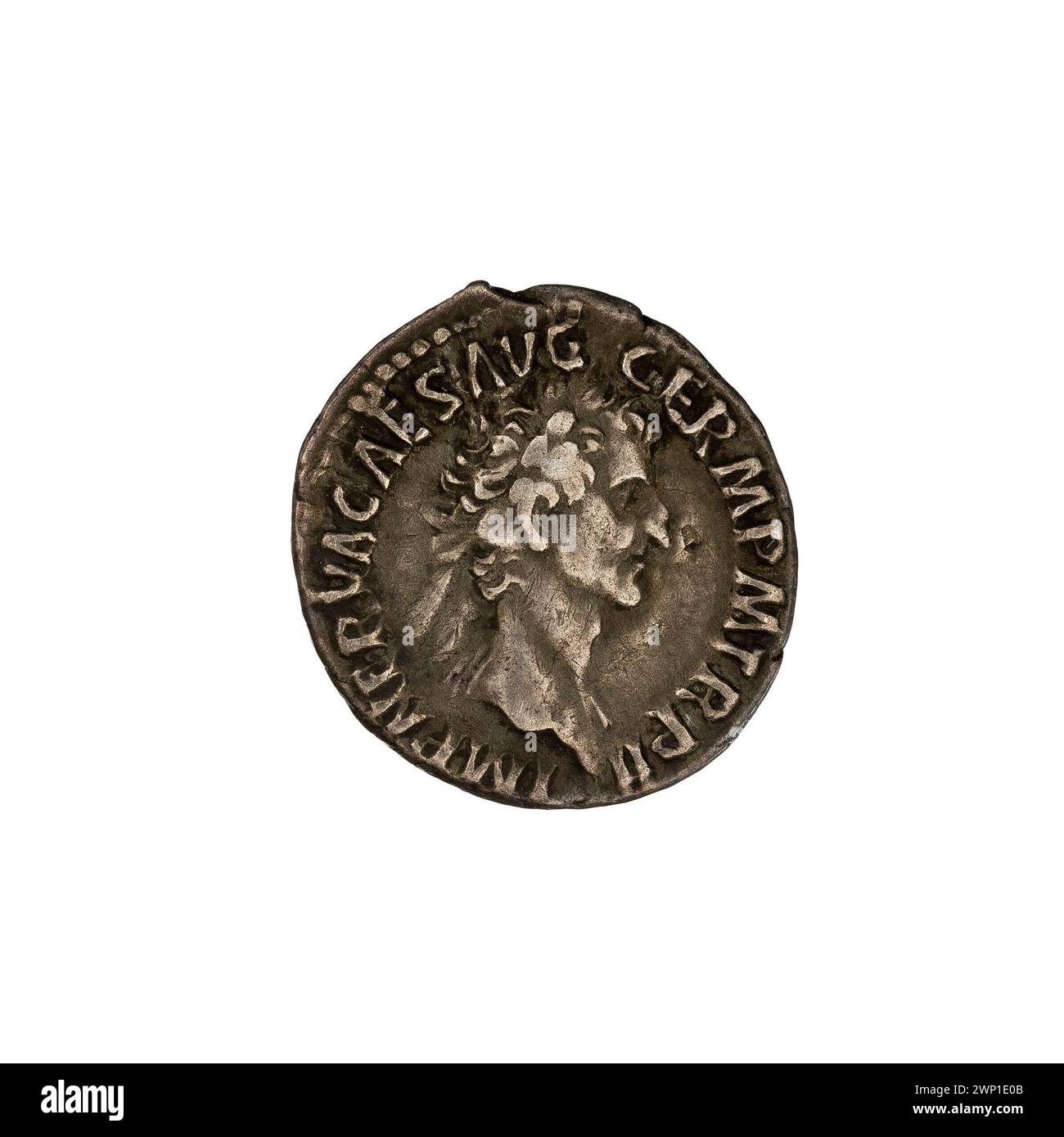 Denarius coin issued in 98 AD depicting Emperor Nerva, featuring ...