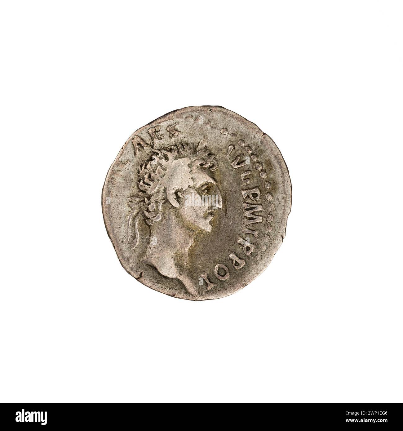 Roman silver denarius of Emperor Nerva, dated 97 AD, showing ...
