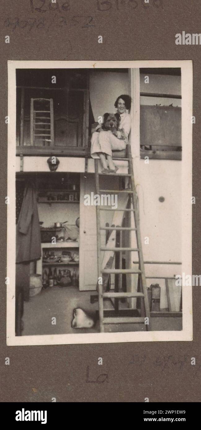 Maneta, she was the white of Augusta Zamoyski with a dog in the artist's studio in Bourg-la-Reine, from the album of a photography belonging to the artist;  around 1930 (1925-00-00-1945-00-00); Stock Photo
