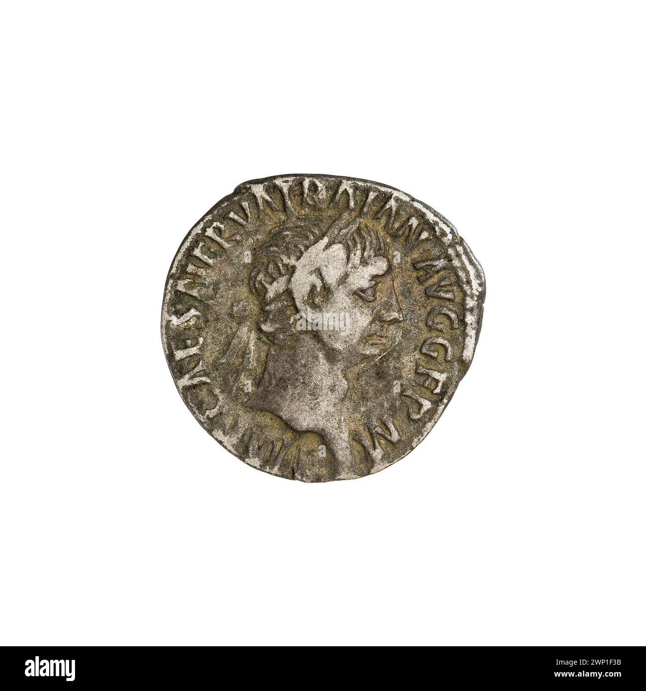 Silver denarius coin issued during 98-99 AD featuring the ...
