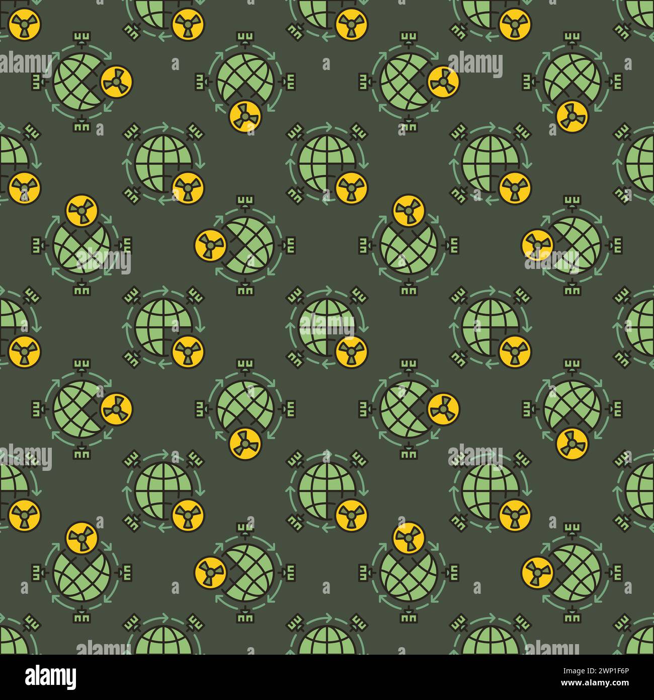 Nuclear Weapons in Space and Satellites vector concept colored seamless pattern Stock Vector