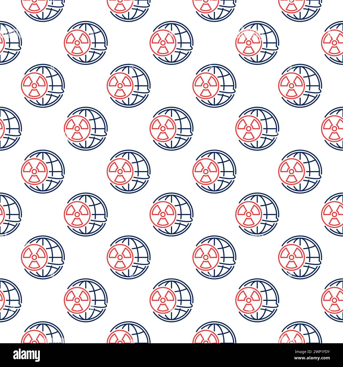 Radiation symbol with Earth Globe vector concept seamless pattern in thin line style Stock Vector