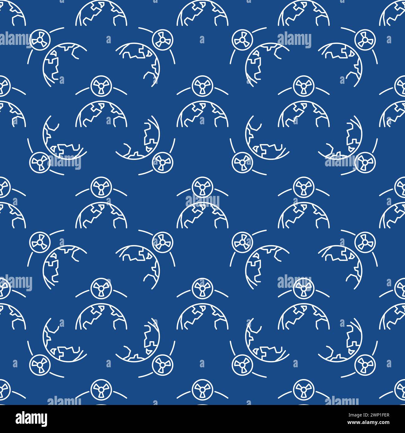 Orbital Nuclear Weapon in Space and Earth vector concept outline seamless pattern Stock Vector