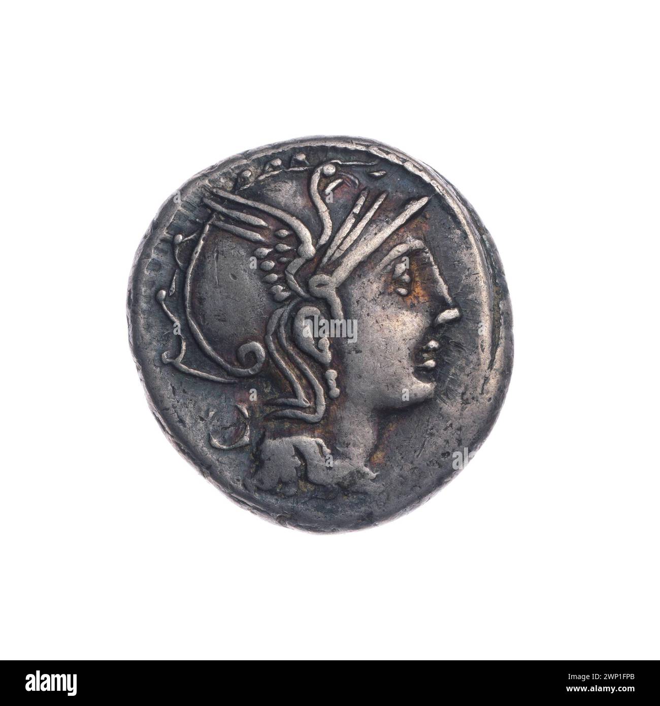 A Roman denarius minted in 111-110 BC by T. Manlius Mancinus, C ...
