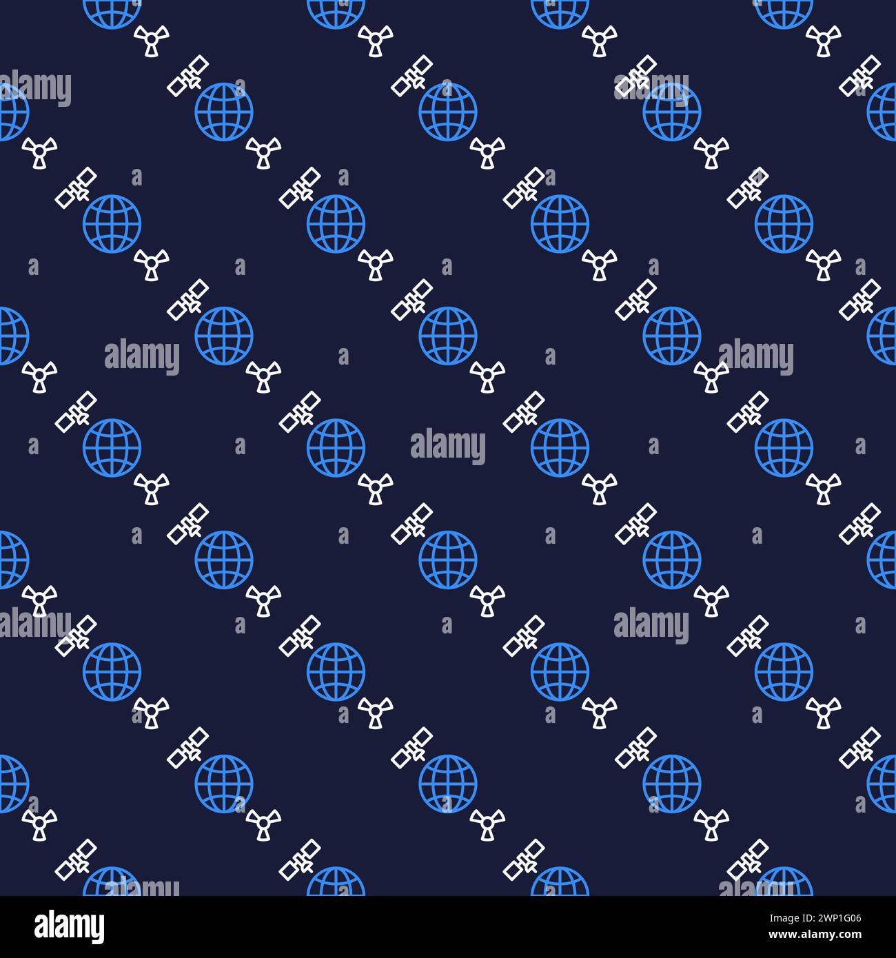 Space-Based Nukes with Earth and Satellite vector concept seamless pattern in outline style Stock Vector