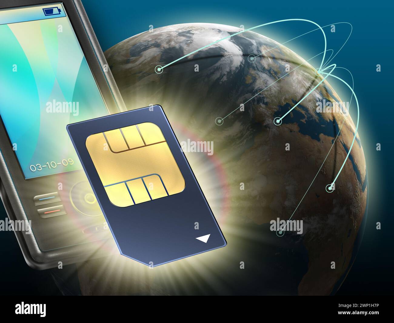 Technologically advanced sim card for mobile communication. Digital illustration. Stock Photo
