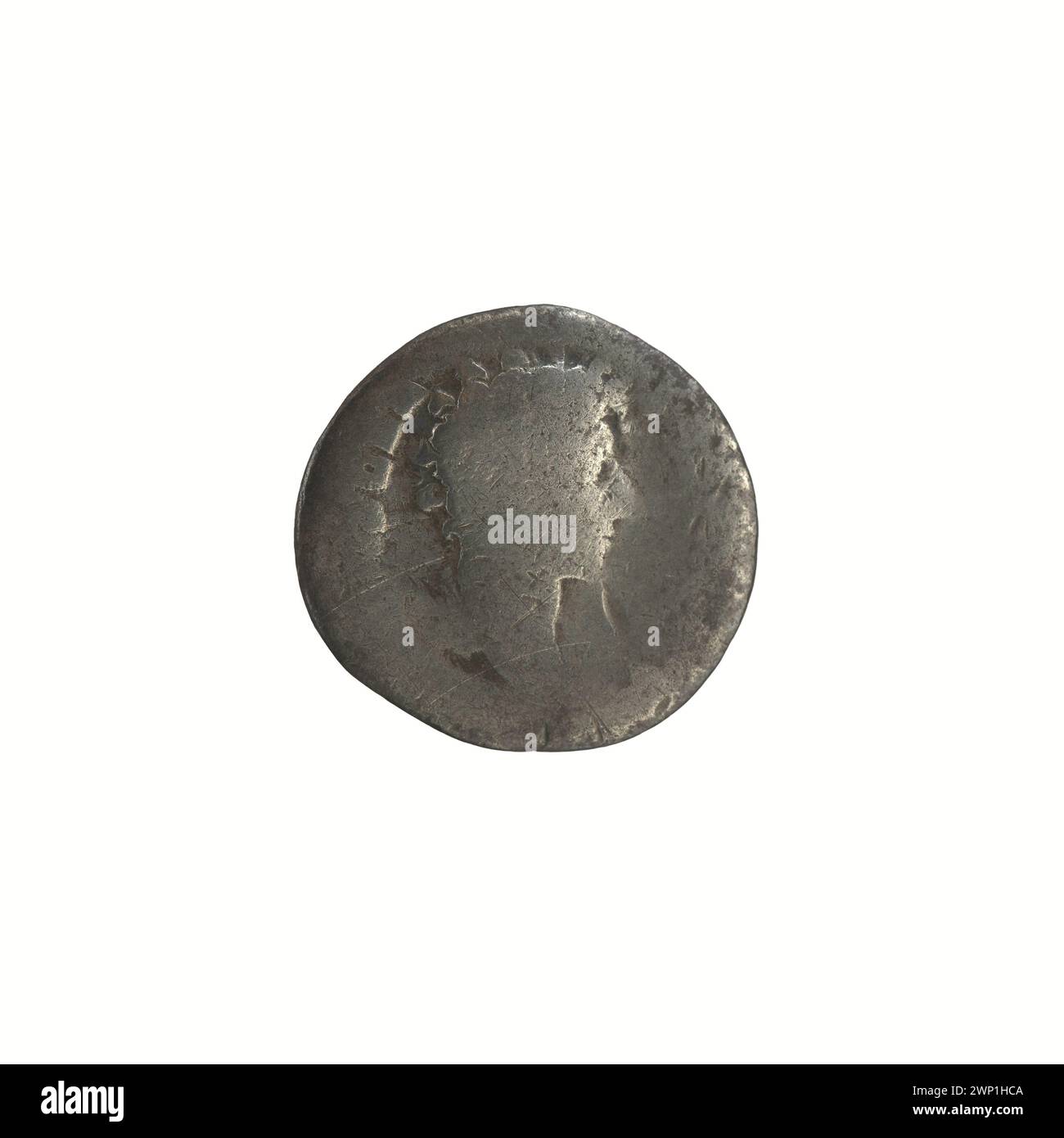 Marcus Aurelius denarius coin minted 161-180, showing obverse portrait ...