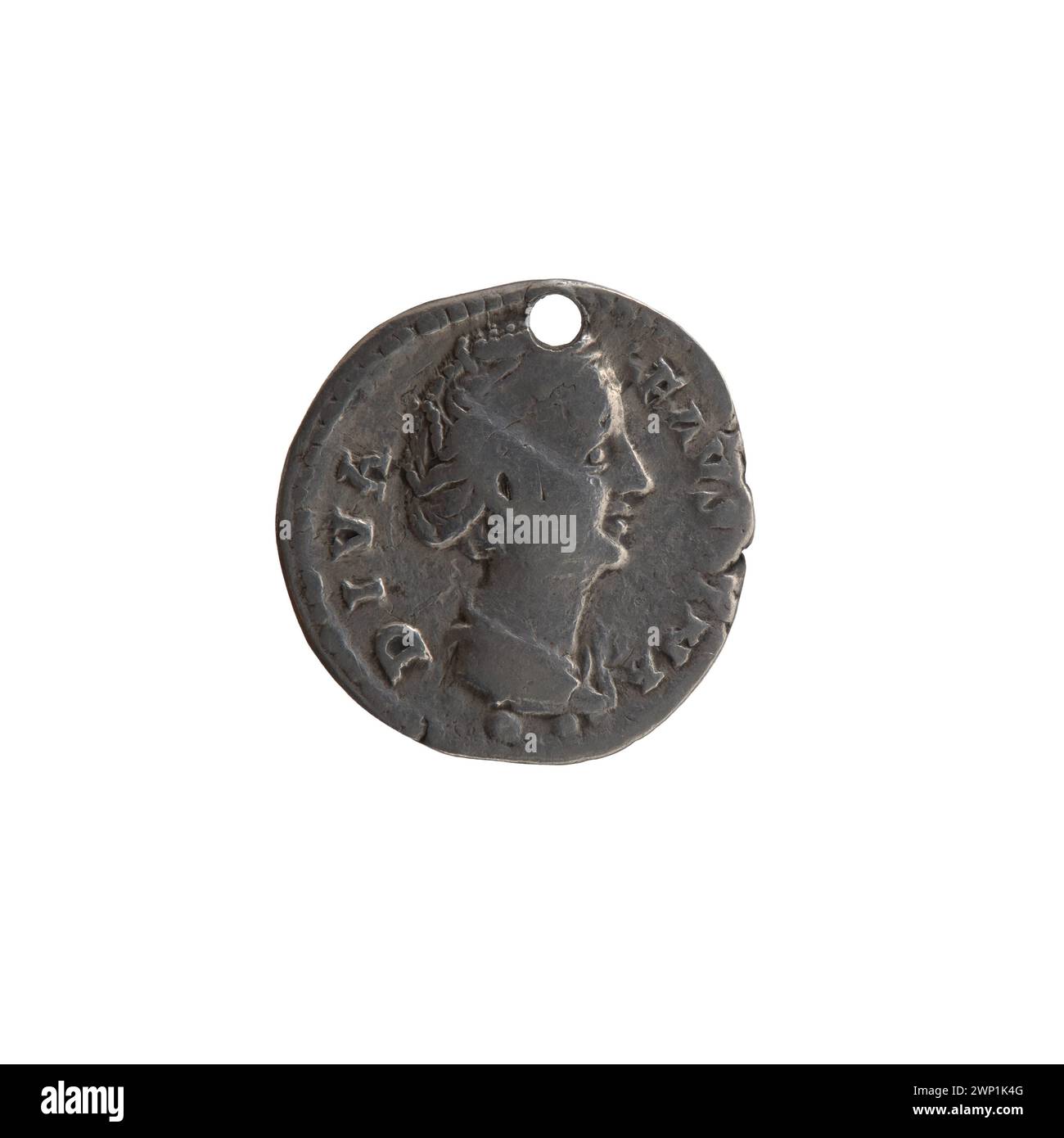 Denarius coin with a hole, issued after 141 under Antoninus Pius and ...