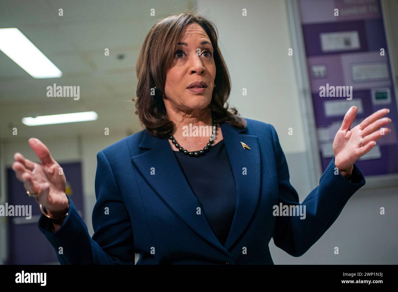 United States Vice President Kamala Harris speaks to the press after speaking at the International Association of Fire Fighters Legislative Conference at the Hyatt Regency Capitol Hill in Washington, DC on Monday, March 4, 2024. Credit: Bonnie Cash/Pool via CNP /MediaPunch Stock Photo