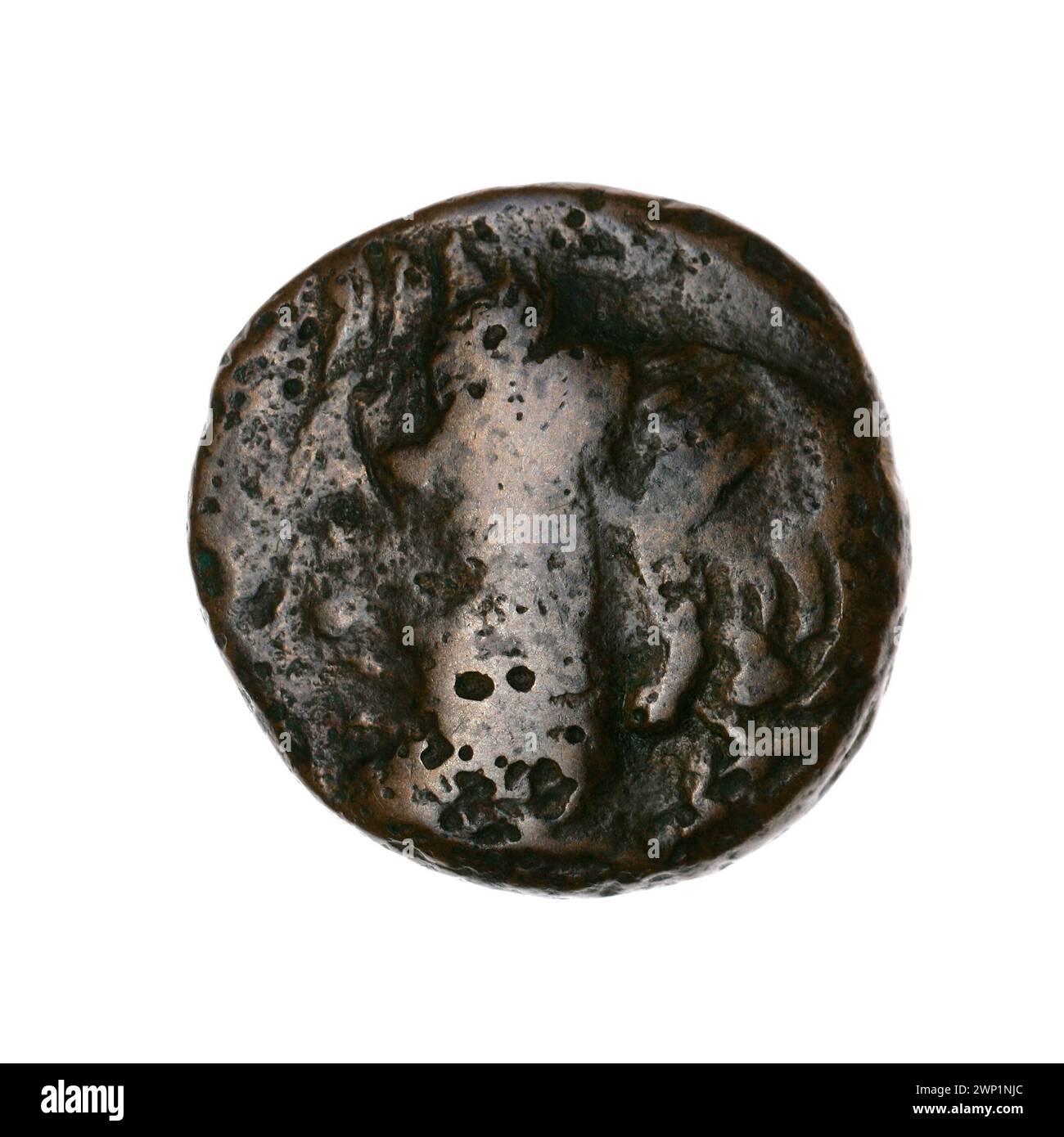 Brown coin; Pantikapaion; 1. PO. III century BC (-300-00-00--251-00-00);Nadczarzyorze, Satyr (Mitol.), Szymoński, Jan (1887-1954), Szymoński, Jan (1887-1954)-collections, weapons (iconogr.), Goritos (weapons), twelve-pointed star (iconogr.), Stars, head Lion (iconogr.), Jesiotry, counterattacks (numism.), Lions, fish, arrows (weapons), armament (iconogr.), Purchase (provenance), animals, bow and arrow (iconogr.), Arch in Sajdak (iconogr .), Łuki (army) Stock Photo