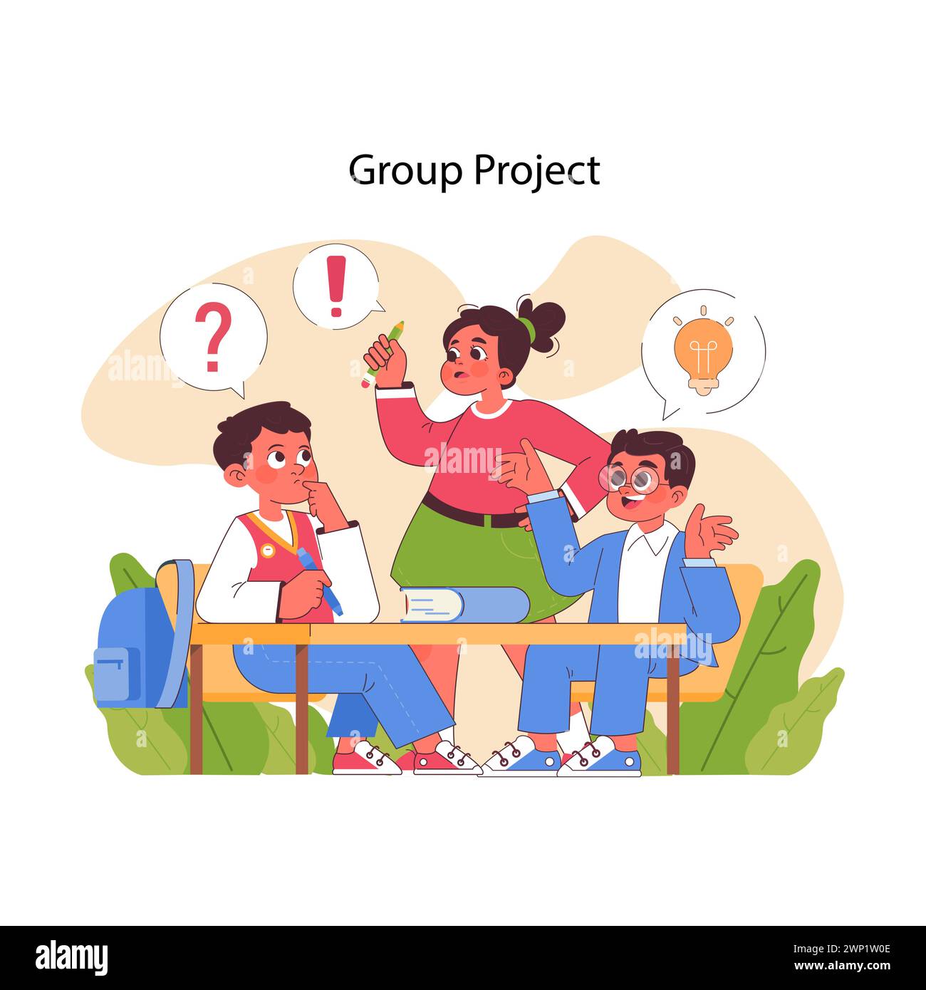 Students Collaborating Cartoon