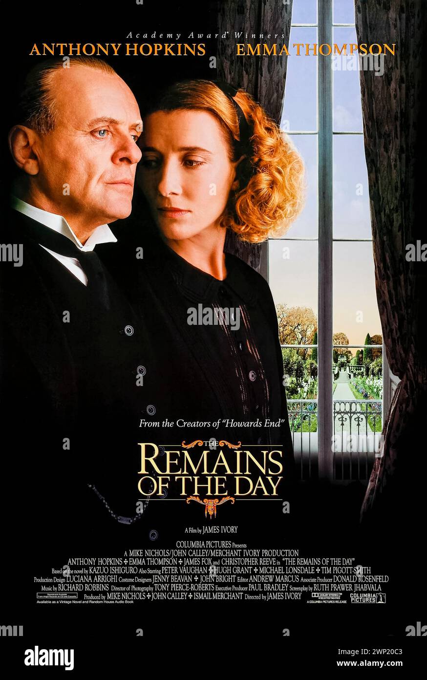 The Remains of the Day (1993) directed by James Ivory and starring Anthony Hopkins, Emma Thompson and John Haycraft. Adaptation of Kazuo Ishiguro's novel about a butler who sacrificed body and soul to service in the years leading up to World War II only to discover how misguided his loyalty was to Lord Darlington. Photograph of an original 1993 US one sheet poster. ***EDITORIAL USE ONLY*** Credit: BFA / Columbia Pictures Stock Photo