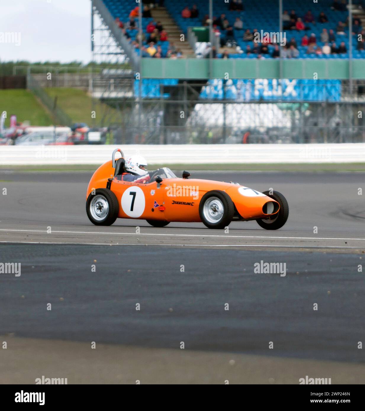 Duncan Rabagliati, driving his Orange, 1959, Alexis HF1, during the Historic Formula Junior Race at the 2023 Silverstone Festival Stock Photo