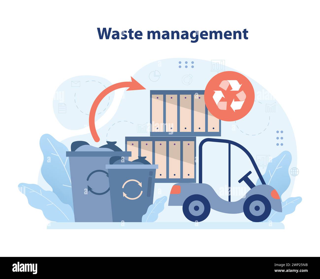 Waste management in sustainable cities showcased by a truck collecting