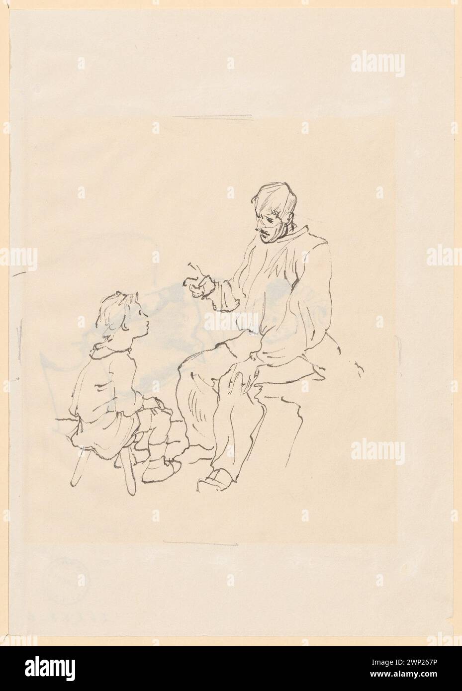 Sketch by Wilhelm Busch from 1880-1890 showing a man talking to a girl ...
