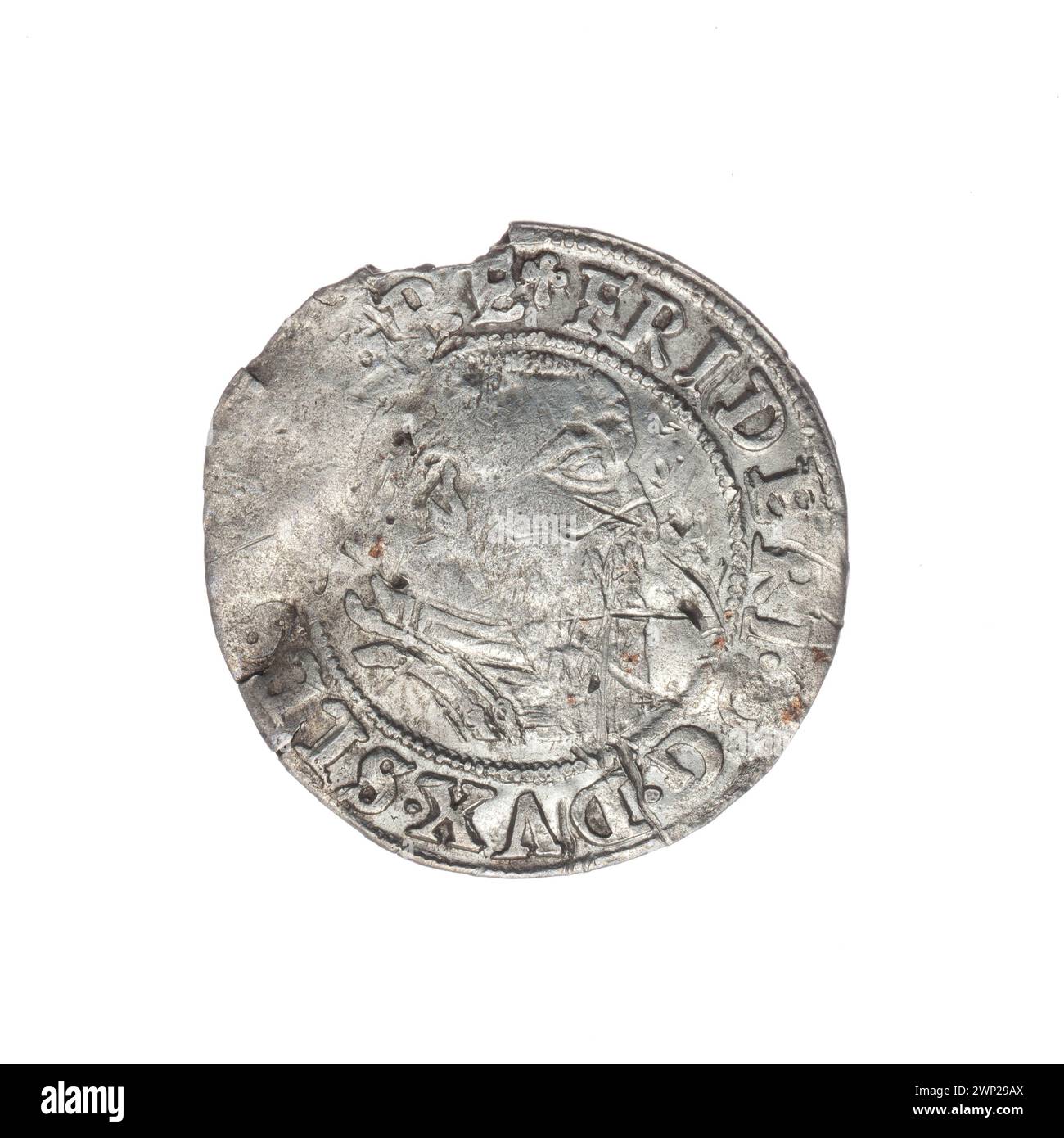 A 1544 coin depicting Fryderyk II, Prince of Brest-Legnica, showing the ...