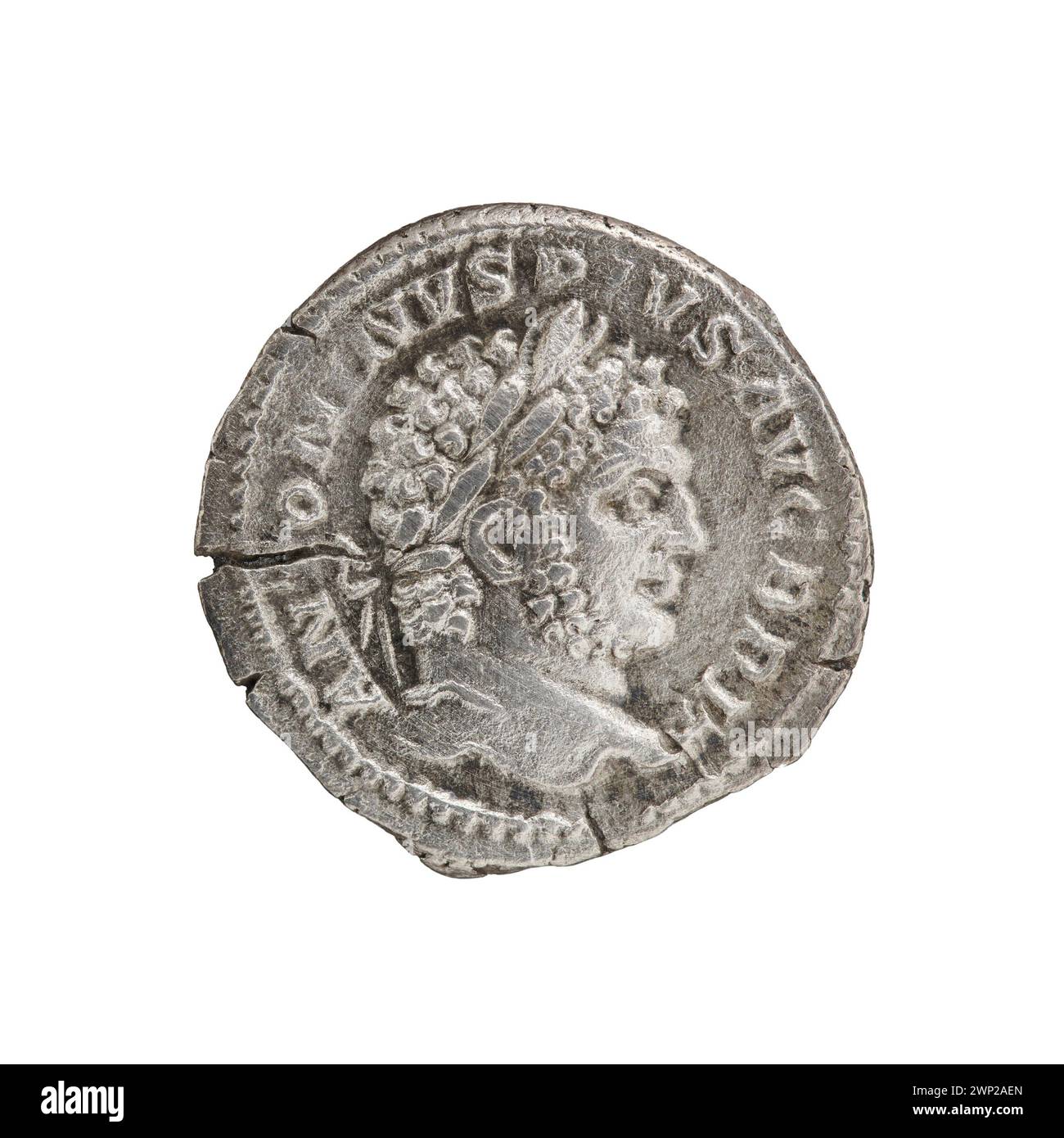 Denarius coin issued between 210-213 CE depicting Emperor Caracalla ...