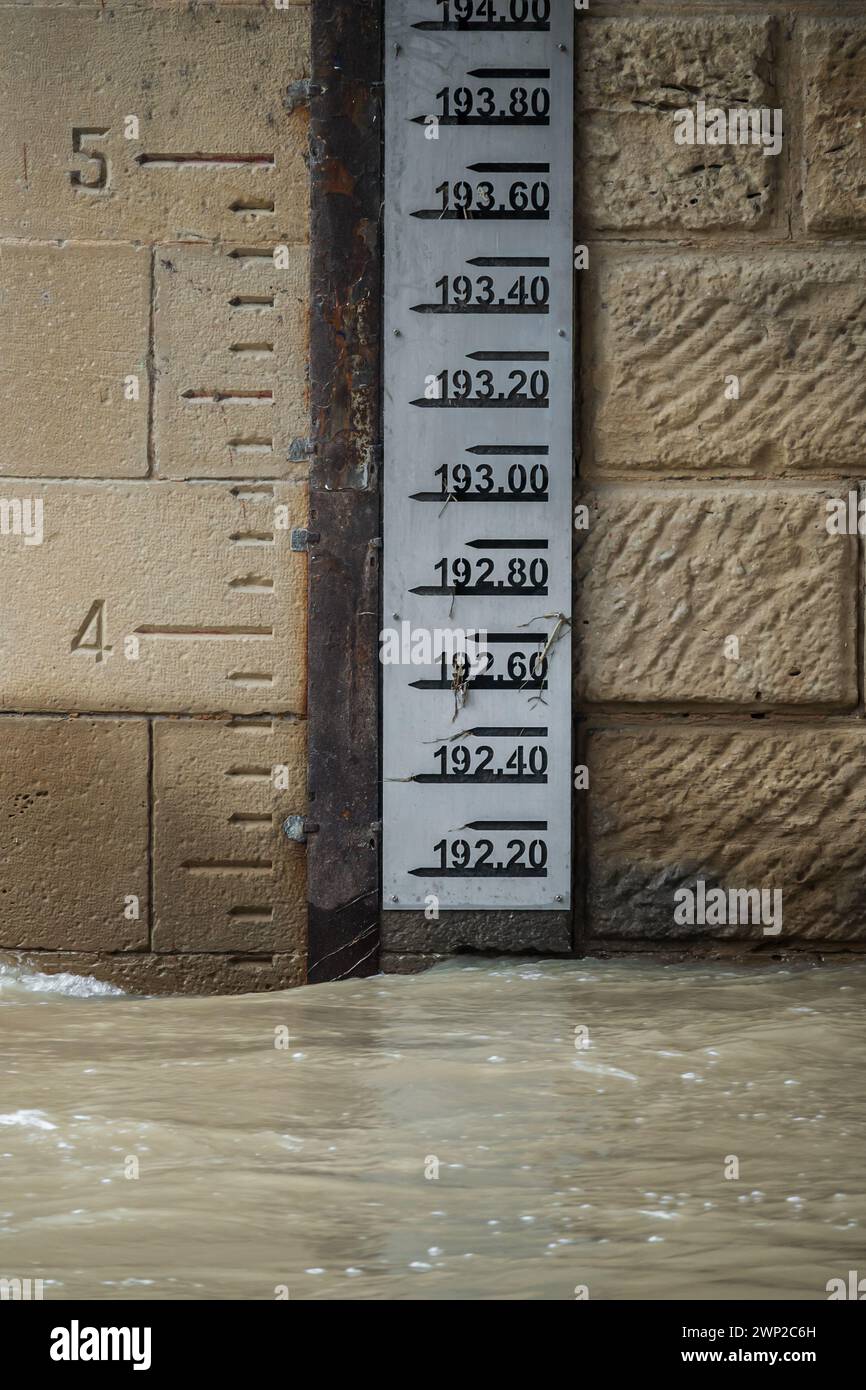 Flood of the Ebro River through Zaragoza, Aragon, Spain Stock Photo
