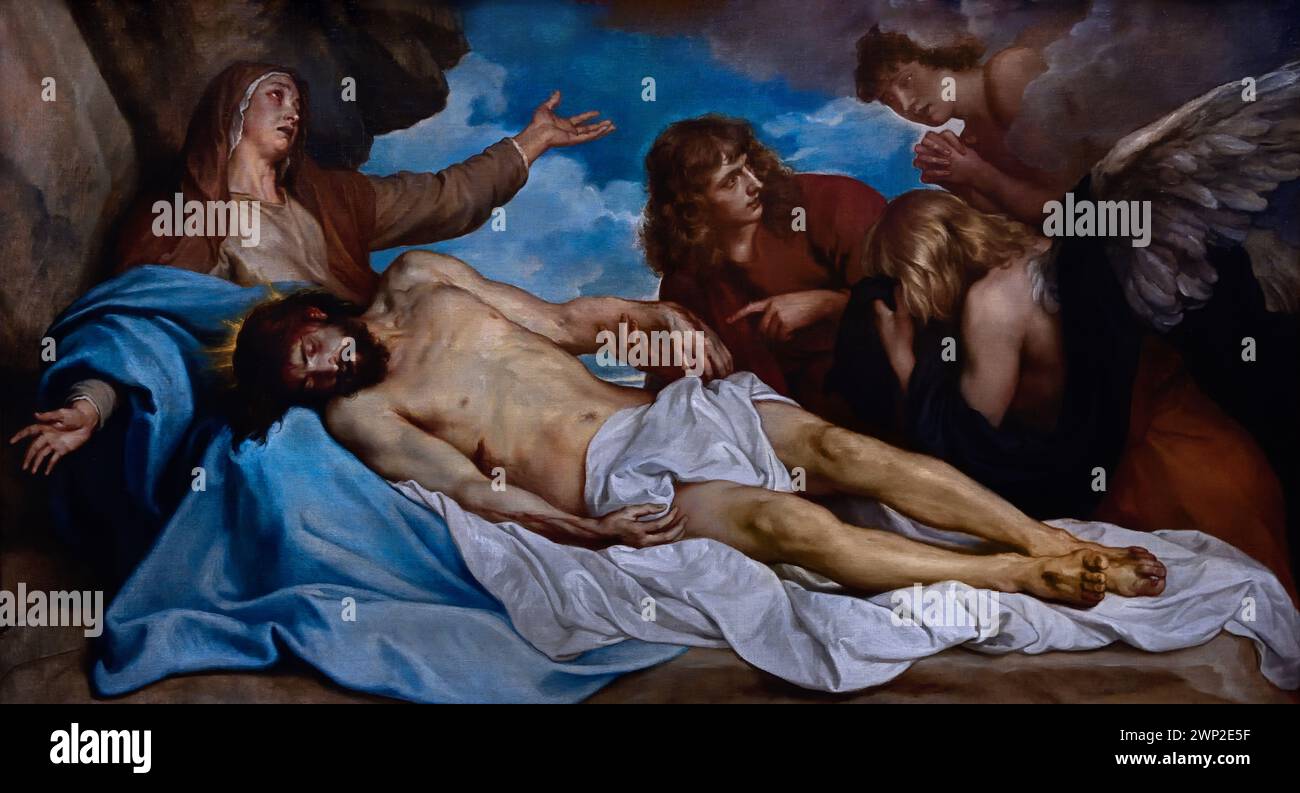 The Lamentation over the Dead Christ 1640 by by Antoon - Anthony  van Dyck 1599 - 1641  Flemish Belgian Belgium Flemish artist, Baroque, Royal Museum of Fine Arts, Antwerp, Belgium, Belgian ( Lamentation of Christ, after Jesus was crucified, crucifixion, his body was removed, Cross, his friends mourned over his body,  Lamentation over the Dead Christ, ) Stock Photo