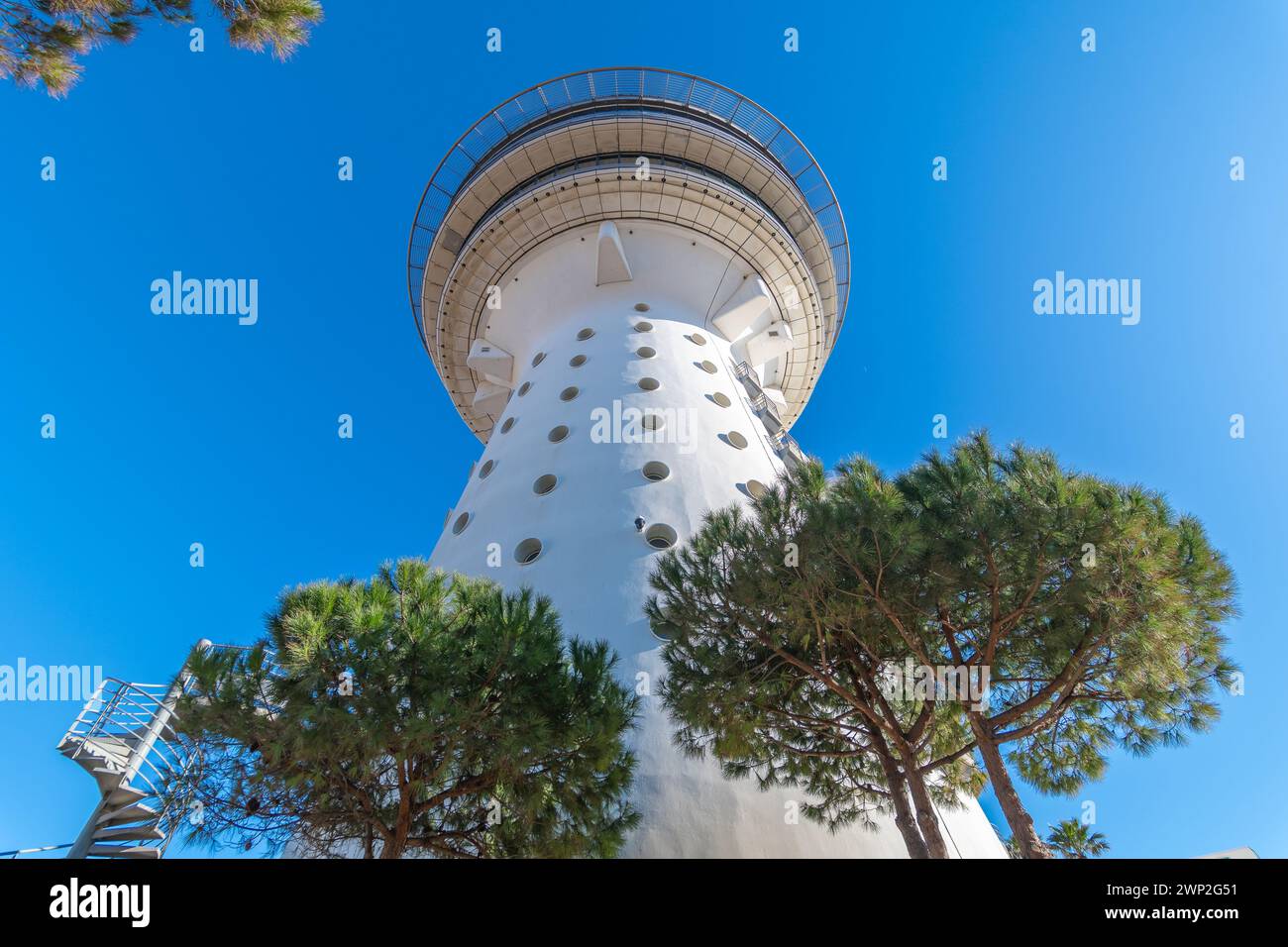 Lighthouse of the Mediterranean of the city of Palavas-les-Flots, in the south of France. Former water tower transformed into a panoramic restaurant. Stock Photo