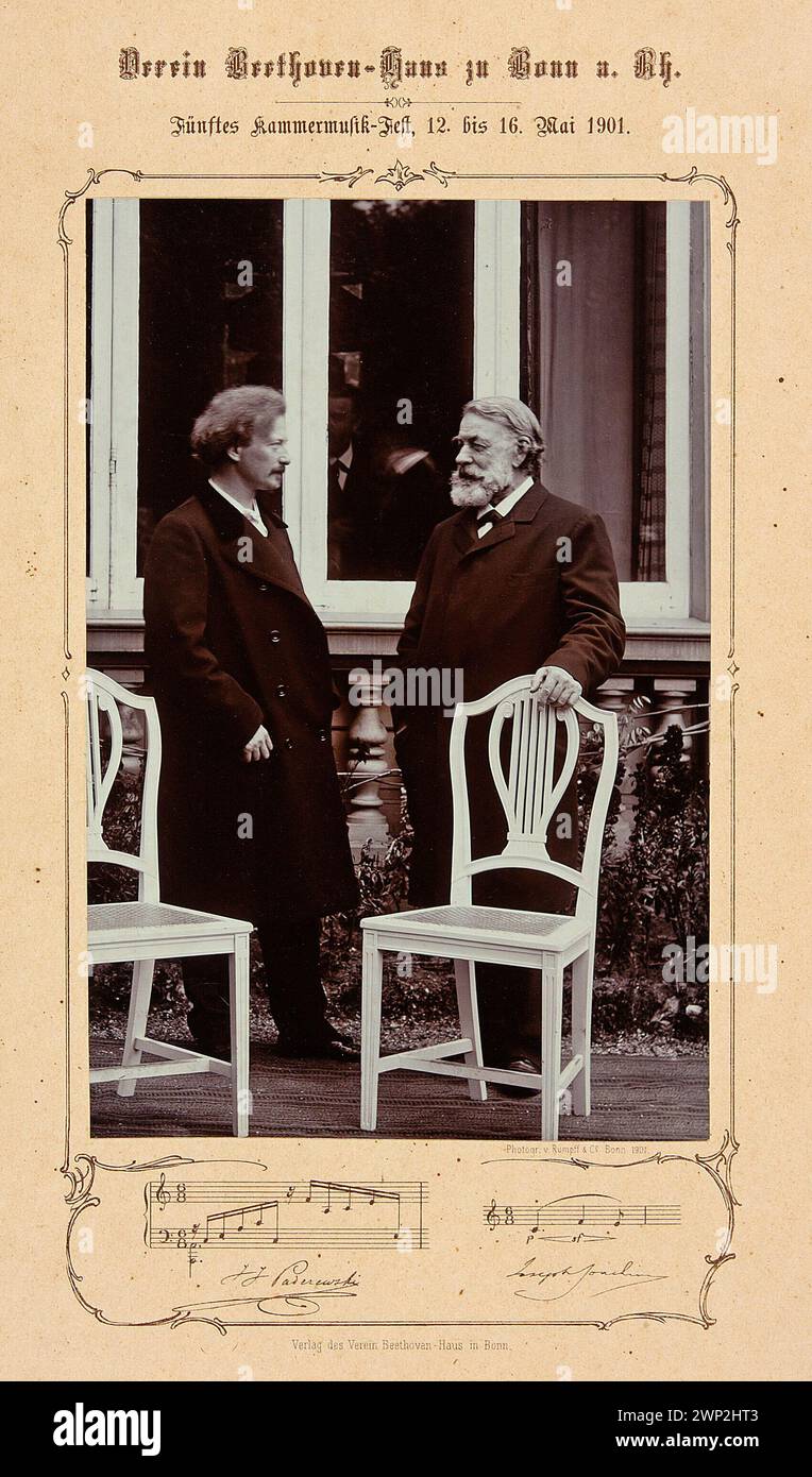 Ignacy Jan Paderewski (1860-1941) and Joseph Joachim (1831-1907) [circumstantial printing from photographs Published on the occasion of the 5th Chamber Music Festival in Bonn, 12-16.V.1901]; RUMPFF & CO. (Bonn; photographic zak), Verein Beethoven-Haus (Bonn; Publisher; Fl. Ca 1901); 1901 (1901-00-00-1901-00-00);Beethoven-Haus (Bonn), Bonn (Germany), Joachim, József (1831-1907), Joachim, József (1831-1907)-iconography, Kammermusik-Fest (5-Bonn-1901), Paderewski, Ignacy Jan (1860- 1941), Paderewski, Ignacy Jan (1860-1941) - iconography, Paderewski, Ignacy Jan (1860-1941) - collection, Partage Pl Stock Photo