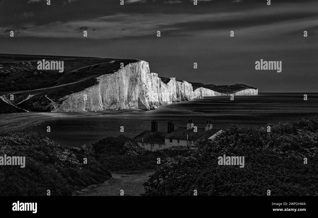 Seven Sisters White Chalk Cliffs Cuckmere Haven East Sussex England UK Stock Photo