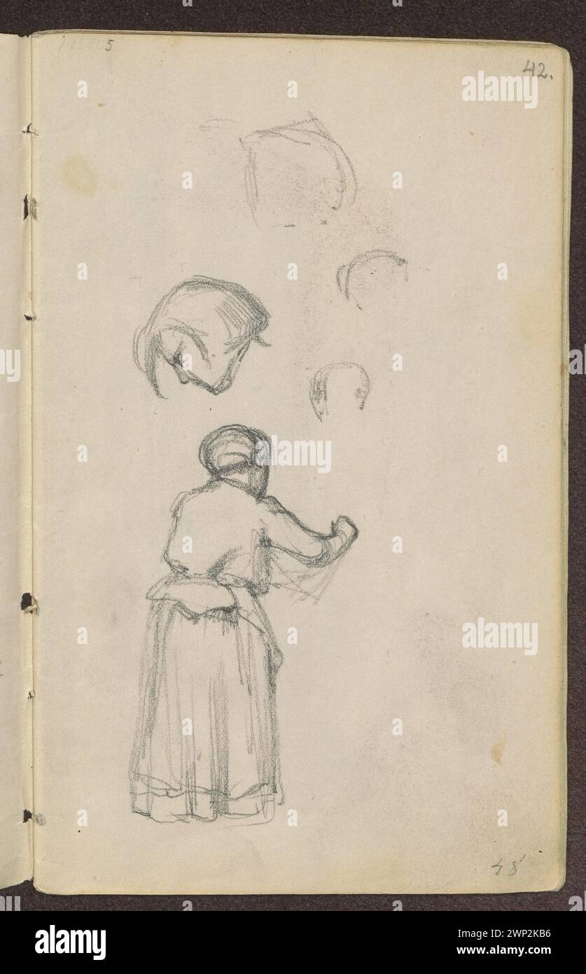 Sketch of a woman and sketches of guns; Verso: sketch of a hill with dry trees; Stanis Awski, Jan (1860-1907); 1885 (1885-00-00-1885-00-00); Stock Photo