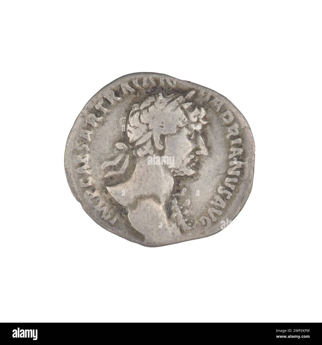 denarius; Hadrian (76-138; Roman emperor 117-138); 118 (114-00-00-117-00-00);PAX (personification), branches, busts, laurel wreaths Stock Photo