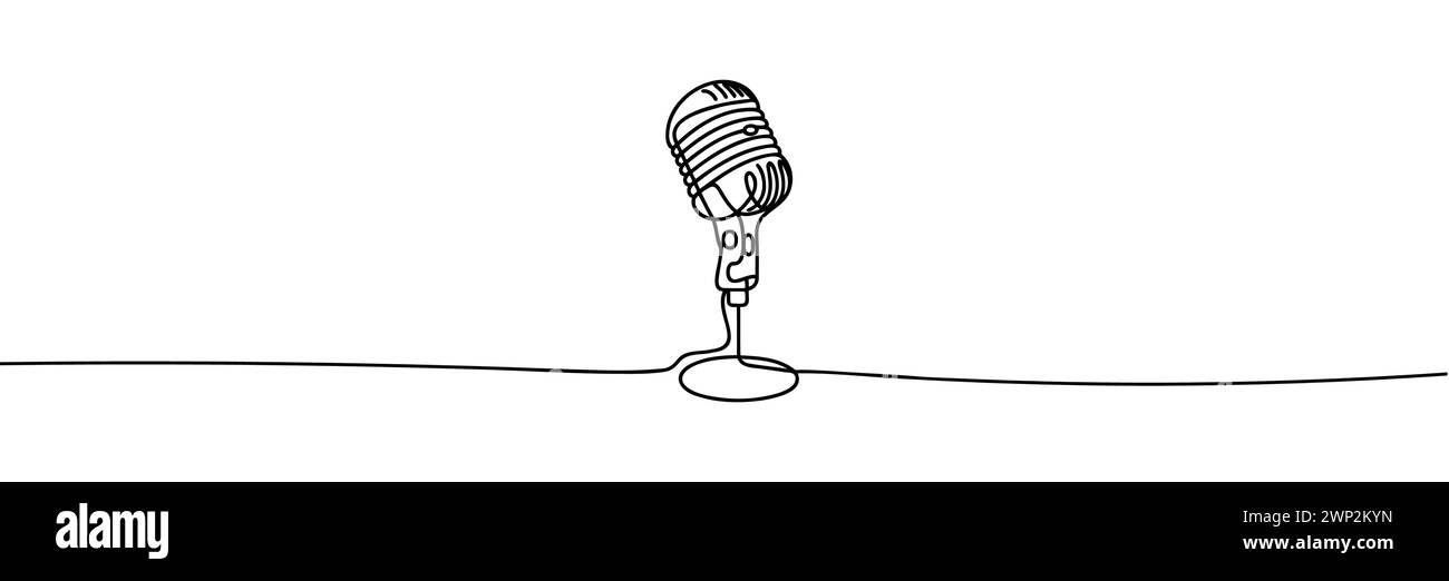 One line drawing vintage retro stage microphone. vector illustration. Stock Vector