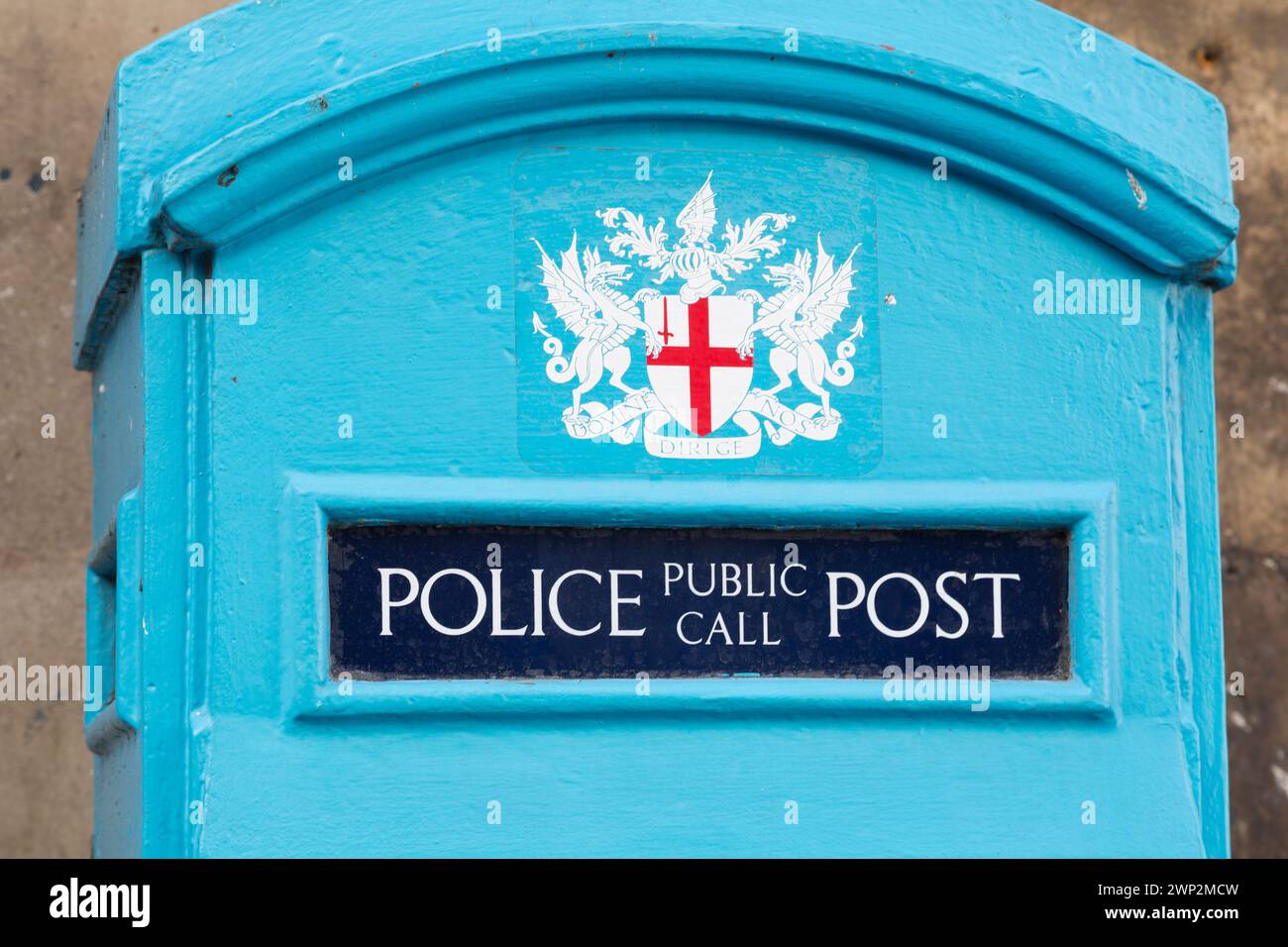 UK, London, traditional Public Police Call Box or Post. Stock Photo