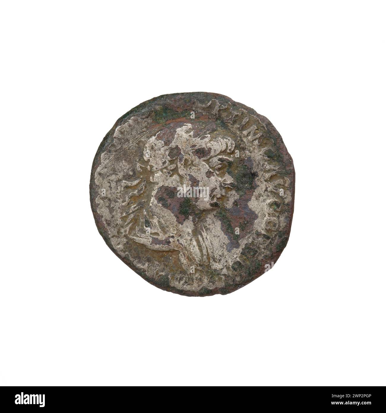 Silver denarius issued under Emperor Trajan (98-117 CE) showing Virtus ...