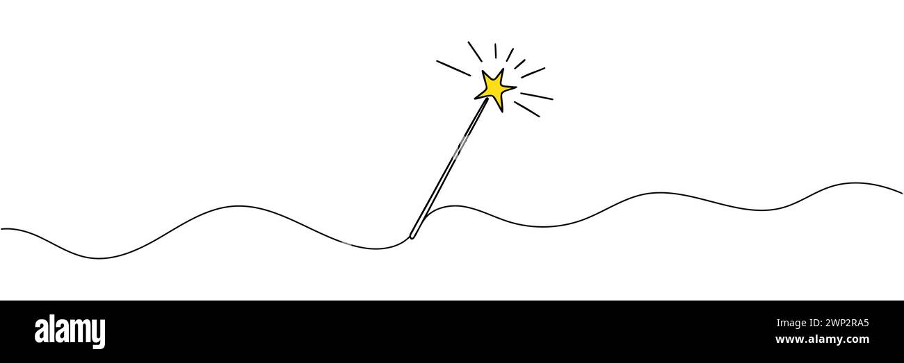 Magic wand linear drawn continuous icon. Magic staff black one line ...