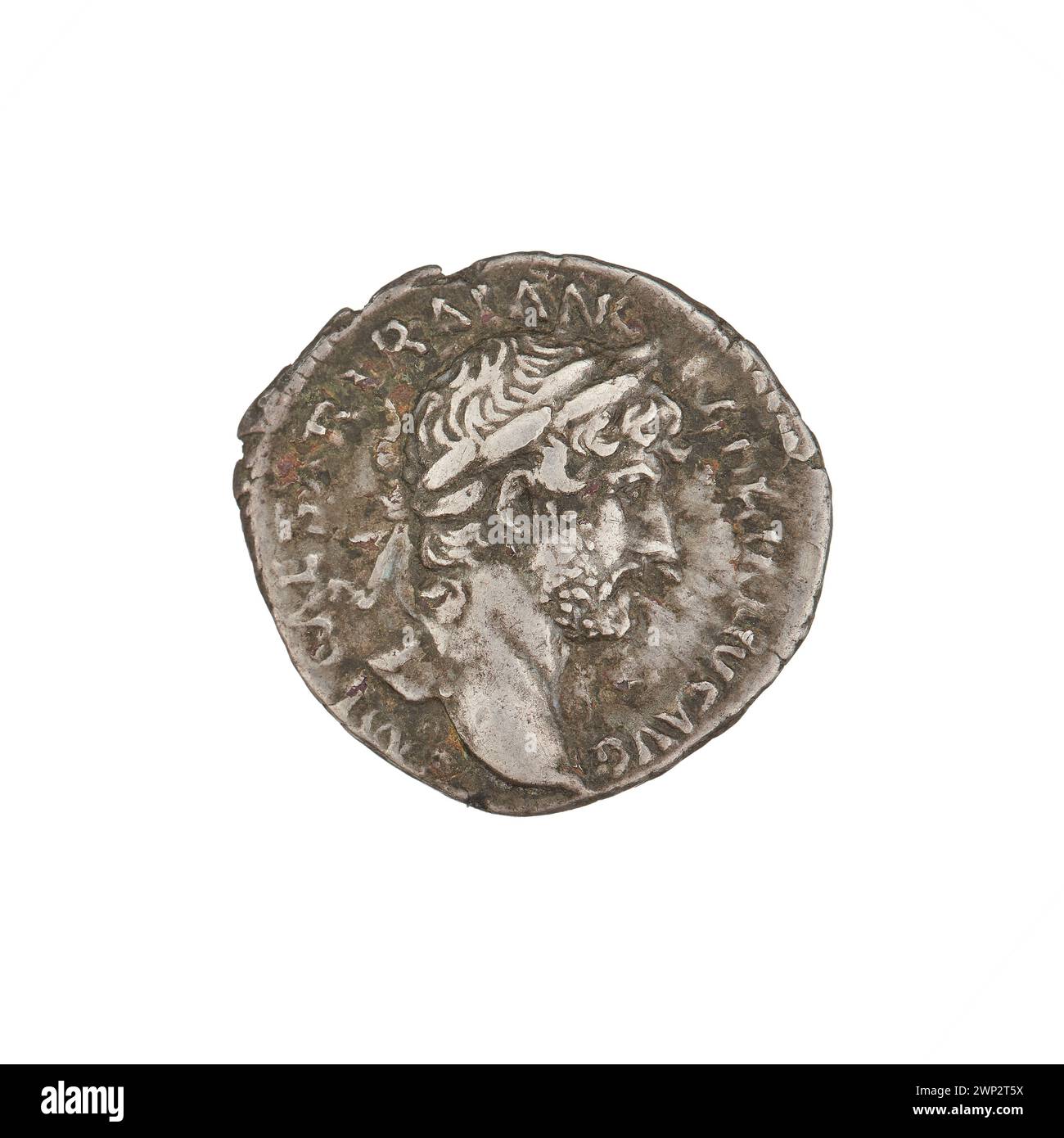 denarius; Hadrian (76-138; Roman emperor 117-138); 119-122 (118-00-00-118-00-00);Libertas (personification), branches, busts, laurel wreaths Stock Photo