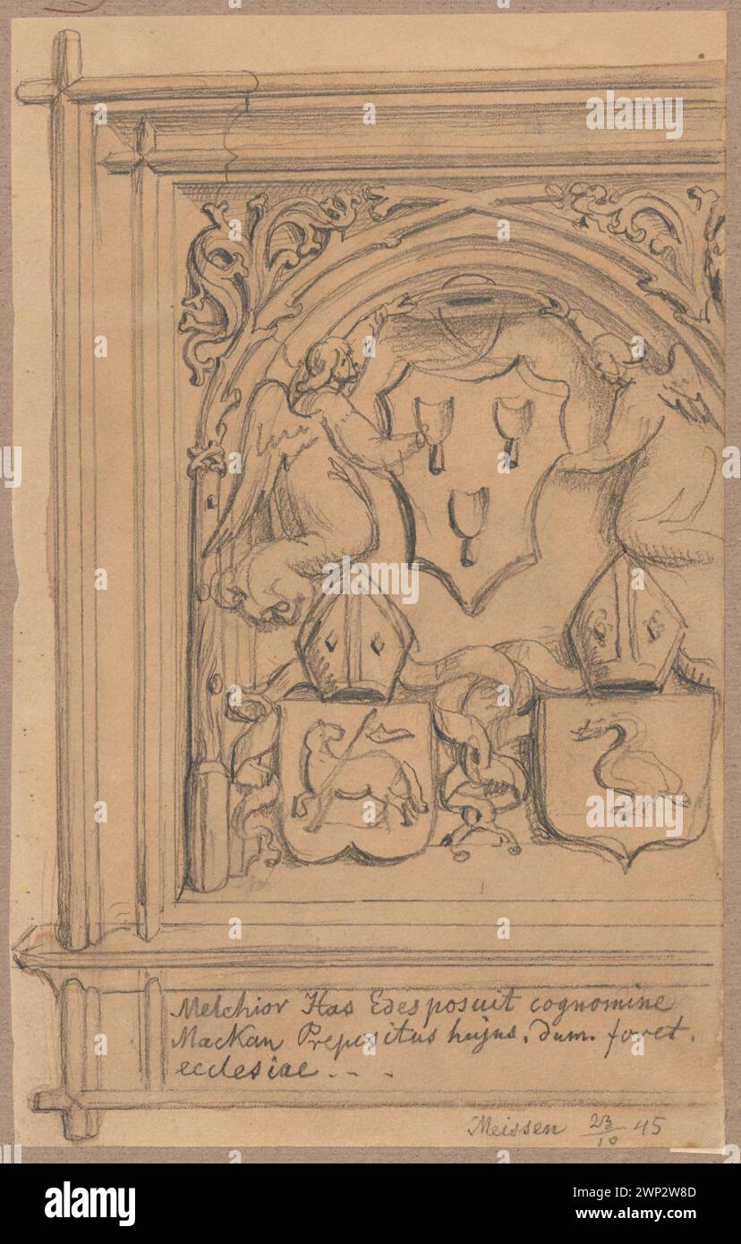 Misery. Epitaph of Melchior von Meckau in the cathedral - a fragment from the shields Herbow ; Verso: Sketches of Frilków Detals; Lesser, Aleksander (1814-1884); 1845 (1845-00-00-1845-00-00);Lesser, Aleksander (1814-1884), Lesser, Aleksander (1814-1884) - collections, Lesser, Emiljan Stanisław (Baron - 1847-1912), Lesser, Emiljan Stanisław (Baron - 1847-1912) - collection, Lesser, Wiktor Stanisław Zygmunt (Baron - 1853-1935), Lesser, Wiktor Stanisław Zygmunt (Baron - 1853-1935) - collection, Meckau von, Melchior (cardinal - 1440-1509), Meckuu von, Melchior (cardinal - 1440-1509) - iconography, Stock Photo