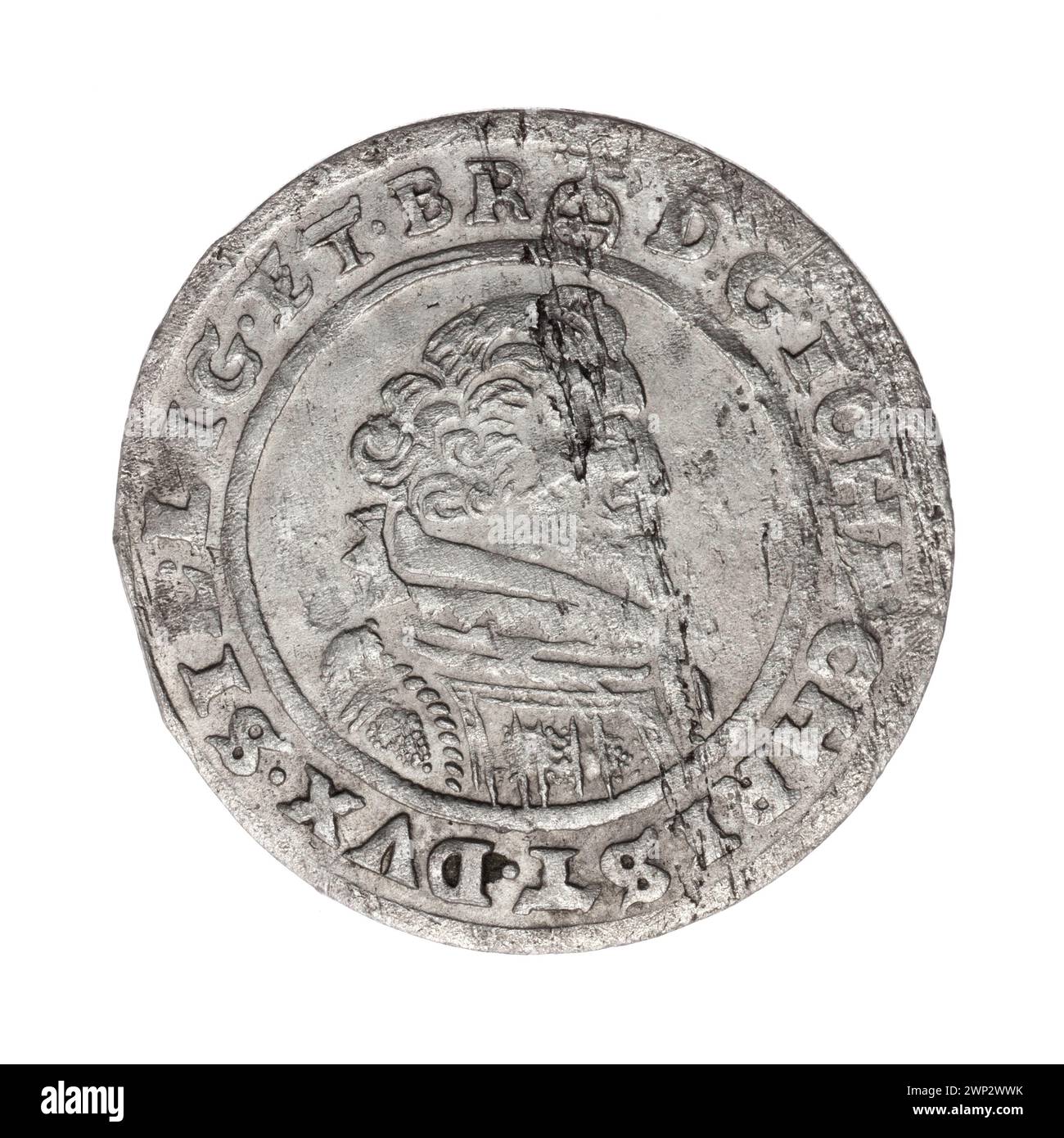 24 Krajcary; Jan Christian (KSI  Legnica-Brzeski; 1591-1639), Hase, Burkhardt (fl. 1603-1623); 1622 (1622-00-00-1622-00-00);Jan Christian (Prince of Brest - 1591-1639), Jan Christian (Prince of Brest - 1591-1639) - iconography, Piastów (family), Duchy of Brest (coat of arms), Duchy of Legnica -Brzeskie (coat of arms), letters, letters B - h, Busters of the ruler, portraits, portraits in parade armor, four -track coat of arms, shields, coat of arms, coat of arms at Mitra Książęca Stock Photo