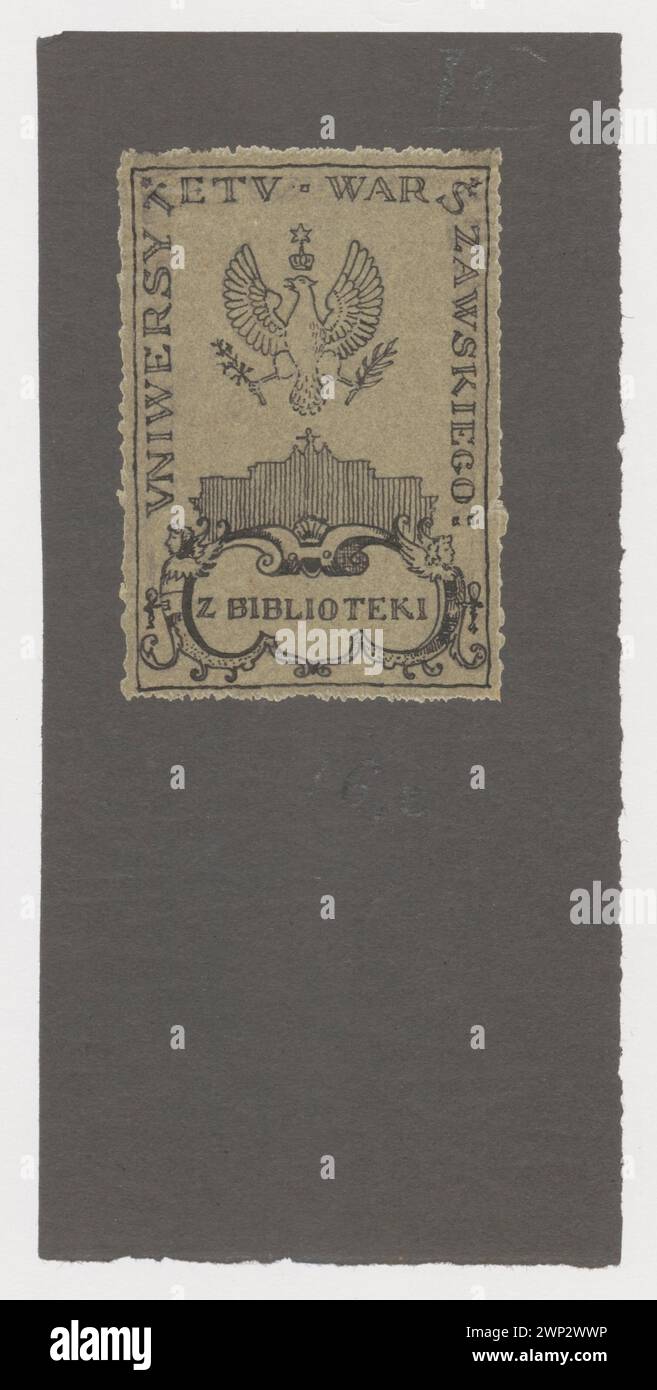 Exlibris project for the Library of the University of Warsaw;  1916 (1916-00-00-1916-00-00);University Library (Warsaw - 1817-) - exlibris, NE competition of the University Library in Warsaw (Warsaw - 1916), Polish Artistic Society (Warsaw), Polish Artistic Society (Warsaw) - collection, University of Warsaw (1816-), University Warszawski (1816-) - emblem, Warsaw (Masovian Voivodeship) - headquarters of the addressee of the exlibris, heraldic exlibris, Polish exlibris, Poland (culture) Stock Photo