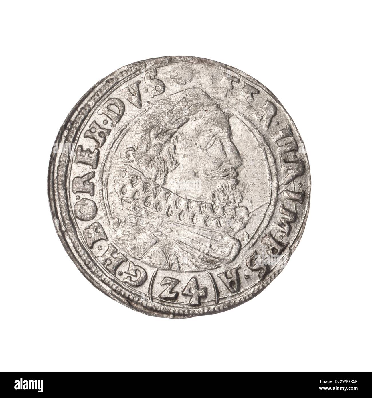 24 Krajcary; Ferdynand II Habsburg (Roman-German emperor; 1617-1637); 1622 (1622-00-00-1622-00-00);Ferdinand II (Roman -German emperor - 1617-1637), Ferdinand II (Roman -German emperor - 1617-1637) - iconography, Habsburg (family), letters, letters D - a, A, city coins, Silesian eagle (iconogr.), Eagles, bust, men's bust, male bust in the Kerza, men's bust in the laurel wreath, ruler's bust, male portrait to the right, portraits, portraits of rulers Stock Photo