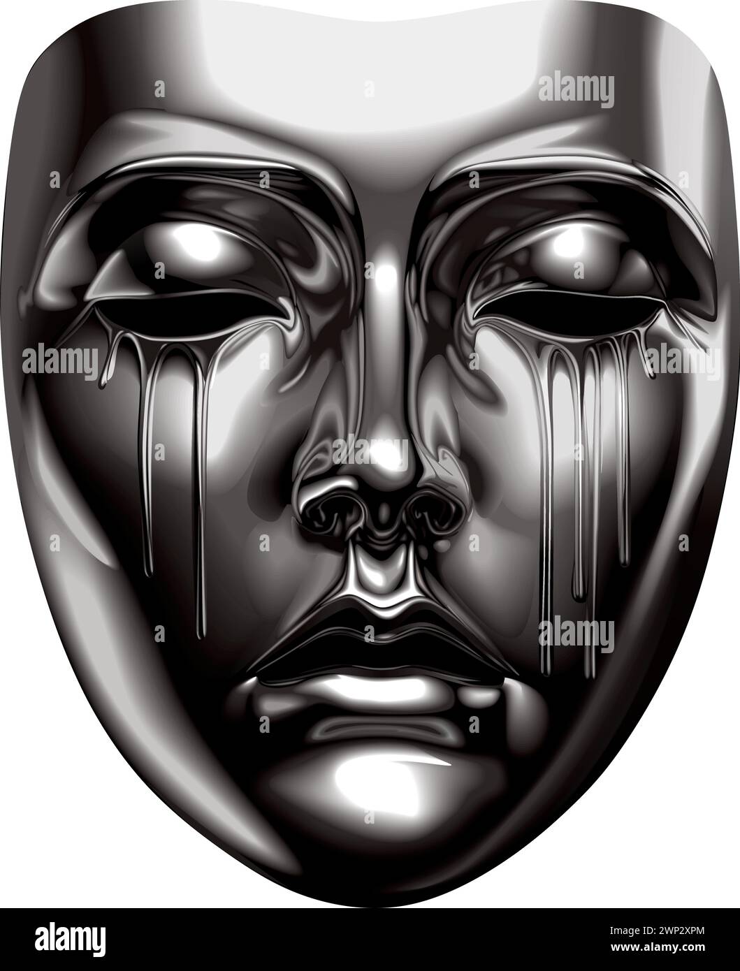 a shiny iron mask depicts grief and sadness Stock Vector