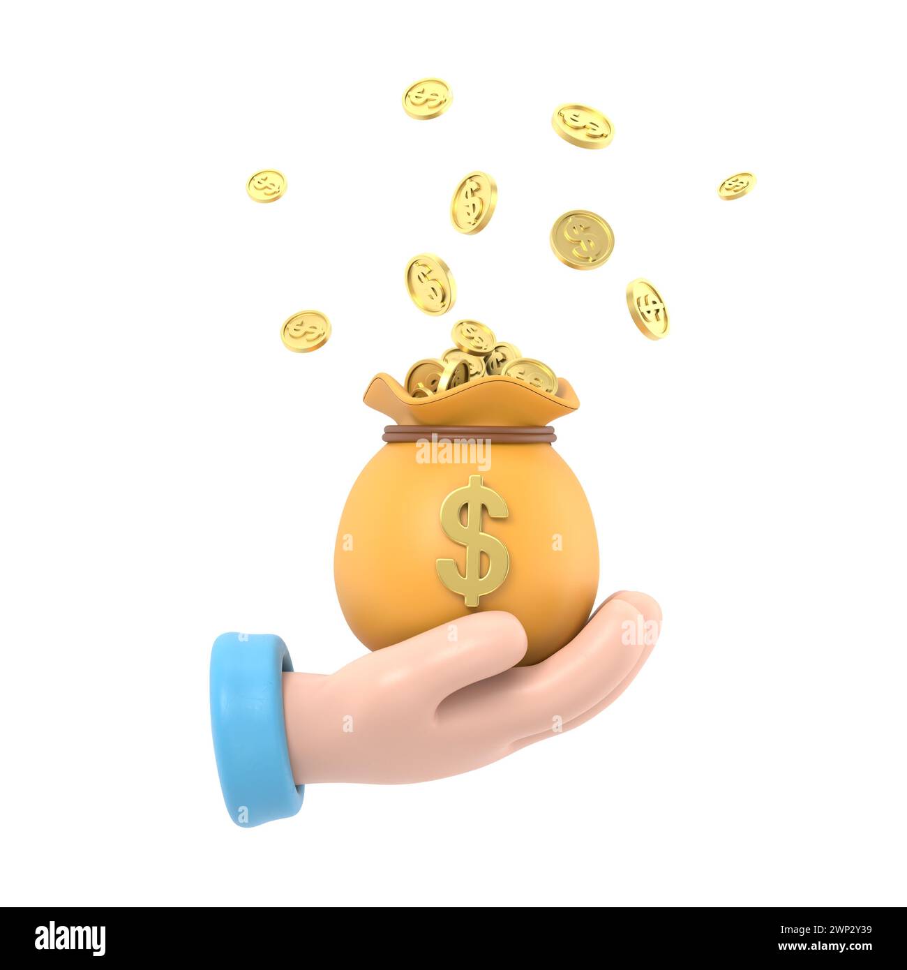 3d cartoon hand holding golden dollar coin investment Cut Out Stock ...