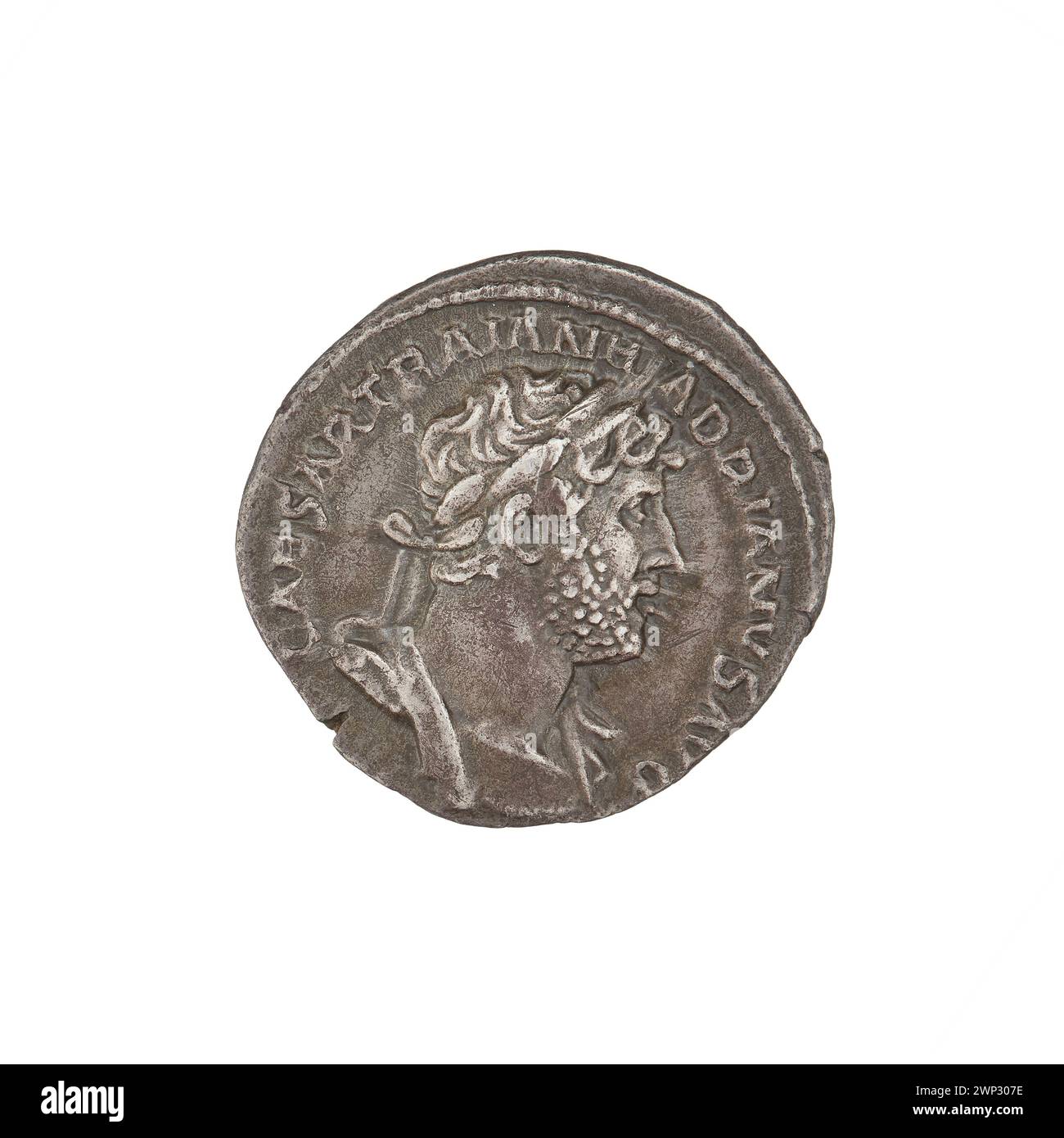 denarius; Hadrian (76-138; Roman emperor 117-138); 119-122 (118-00-00-118-00-00);Libertas (personification), branches, busts, laurel wreaths Stock Photo