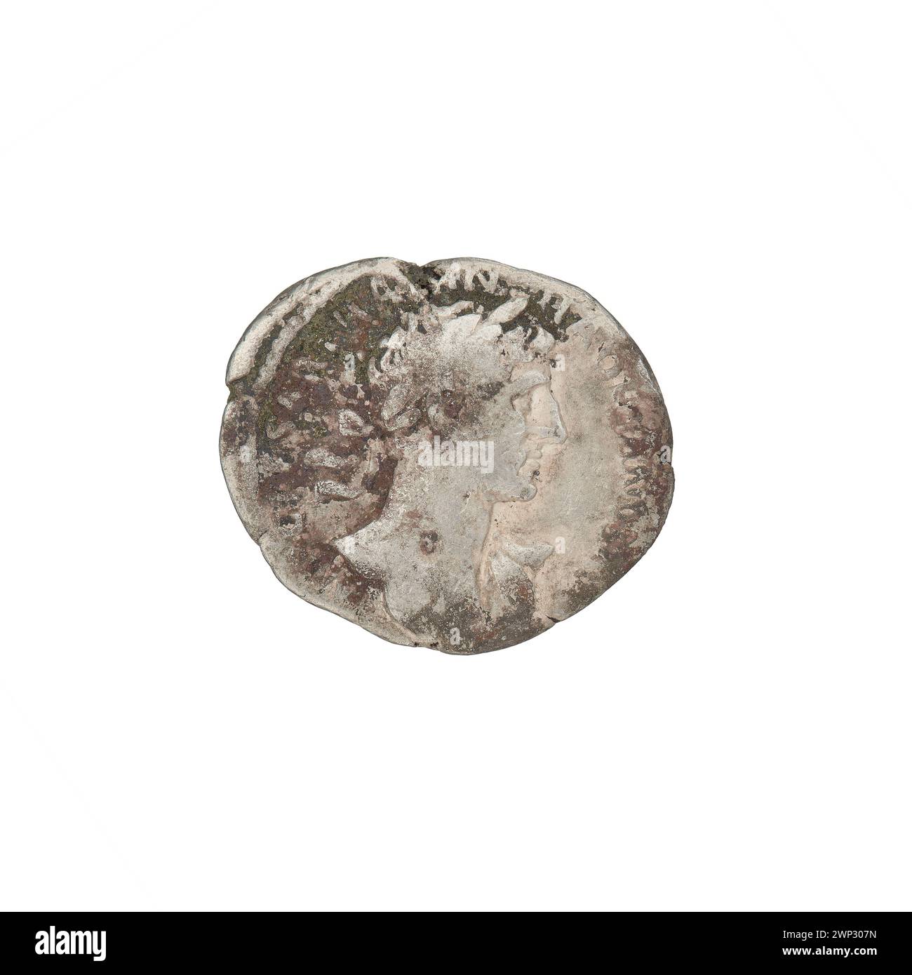 denarius; Hadrian (76-138; Roman emperor 117-138); 118 (118-00-00-118-00-00);PAX (personification), branches, busts, laurel wreaths Stock Photo