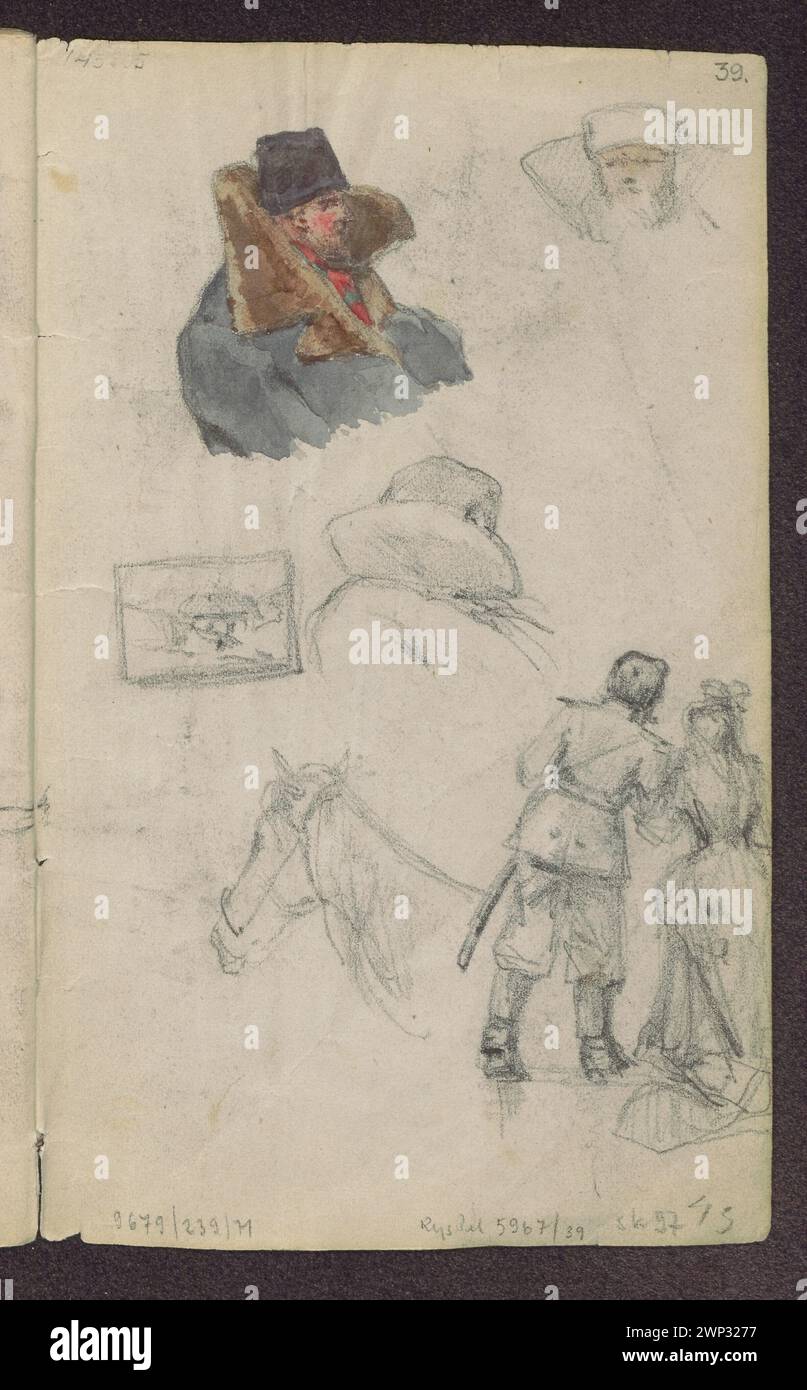 Ming in fur, couple, other sketches; Verso: Pi Towy, post Sitting and two gaps; Stanis Awski, Jan (1860-1907); 1885 (1885-00-00-1885-00-00); Stock Photo