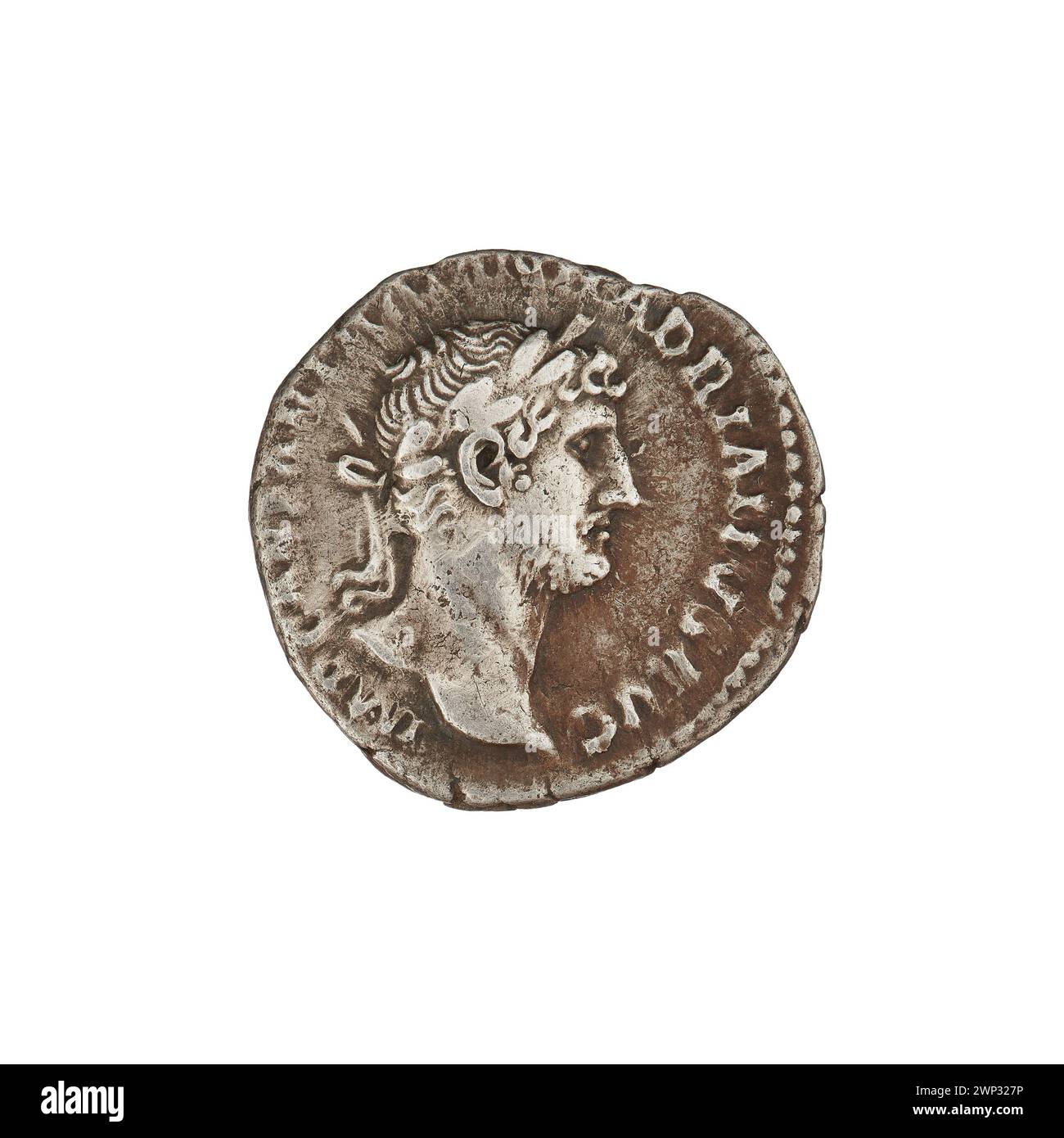 denarius; Hadrian (76-138; Roman emperor 117-138); 119-122 (118-00-00-118-00-00);PAX (personification), branches, busts, laurel wreaths Stock Photo