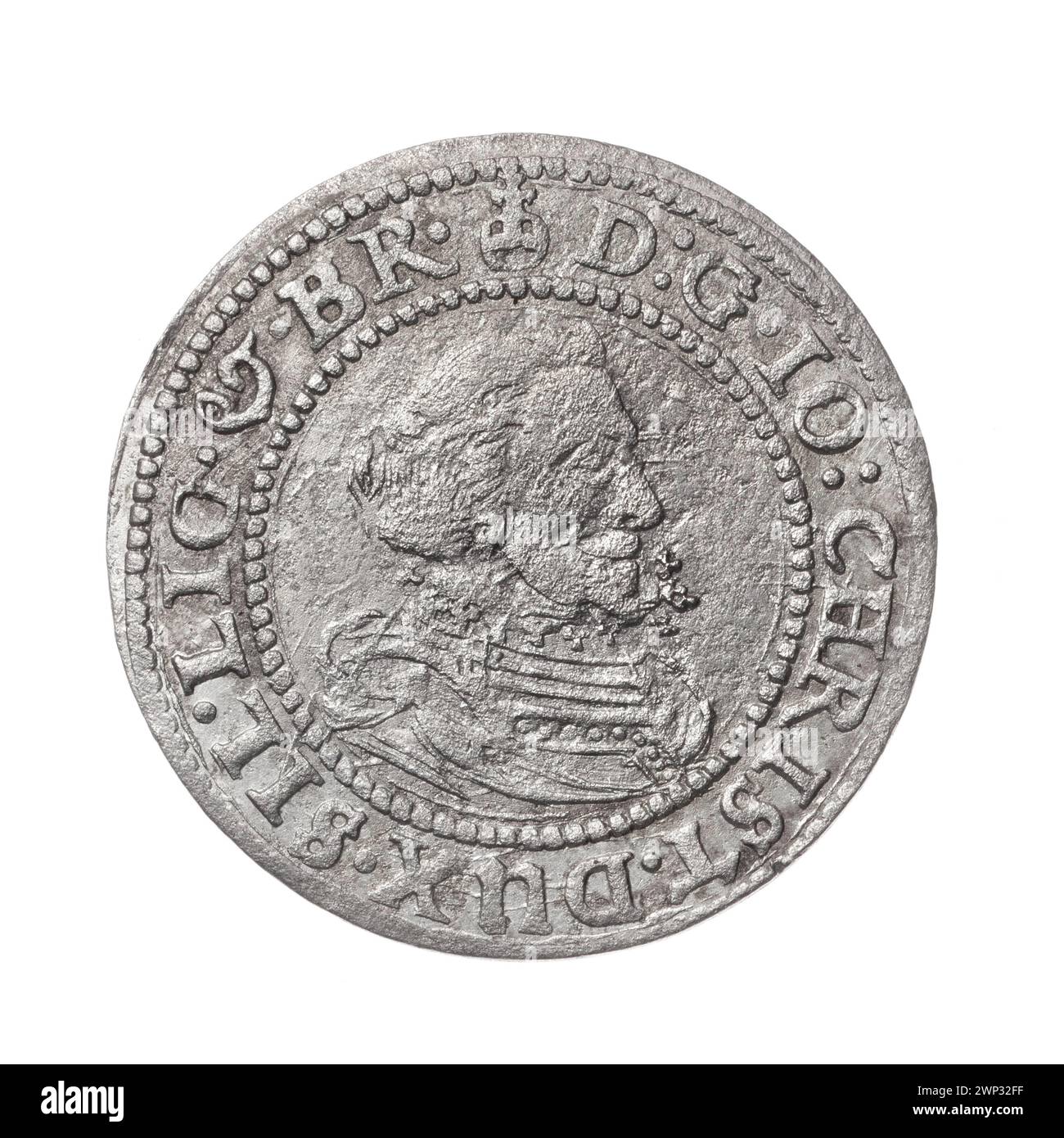 24 Krajcary; Jan Christian (KSI  Legnica-Brzeski; 1591-1639), Rieger, Hans (1580-1653); 1622 (1622-00-00-1622-00-00);Jan Christian (Prince of Brest - 1591-1639), Jan Christian (Prince of Brest - 1591-1639) - iconography, Piastów (family), Duchy of Brest (coat of arms), Duchy of Legnica -Brzeskie (coat of arms), letters, letters H - r, Busters of the ruler, portraits, portraits in parade armor, four -track coat of arms, shields, coat of arms, coat of arms at Mitra Książęca Stock Photo