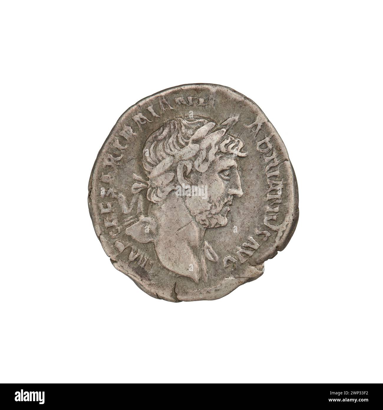 denarius; Hadrian (76-138; Roman emperor 117-138); 119-122 (118-00-00-118-00-00);PAX (personification), branches, busts, laurel wreaths Stock Photo